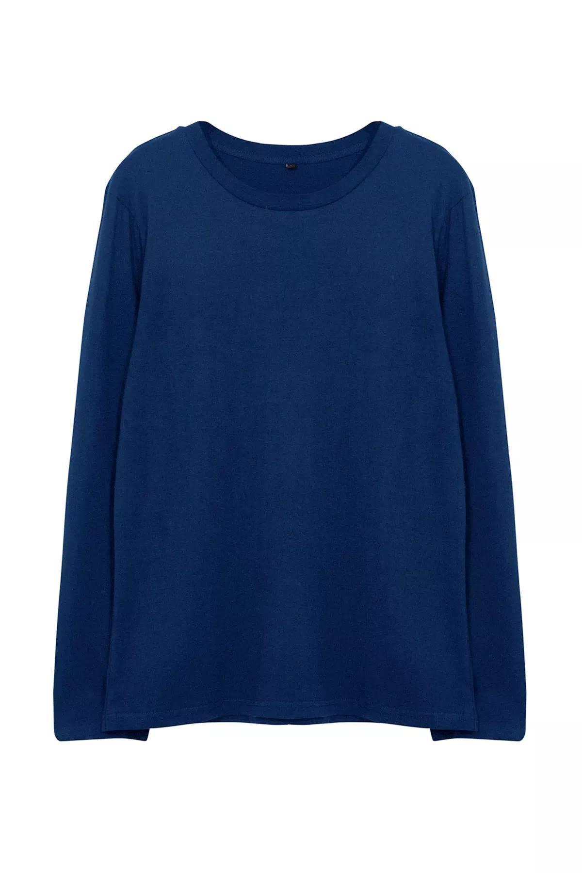 Navy Blue Slim/Slim Fit 100% Cotton T-shirt TMNAW25TS00005, Navy blue, large image number 1