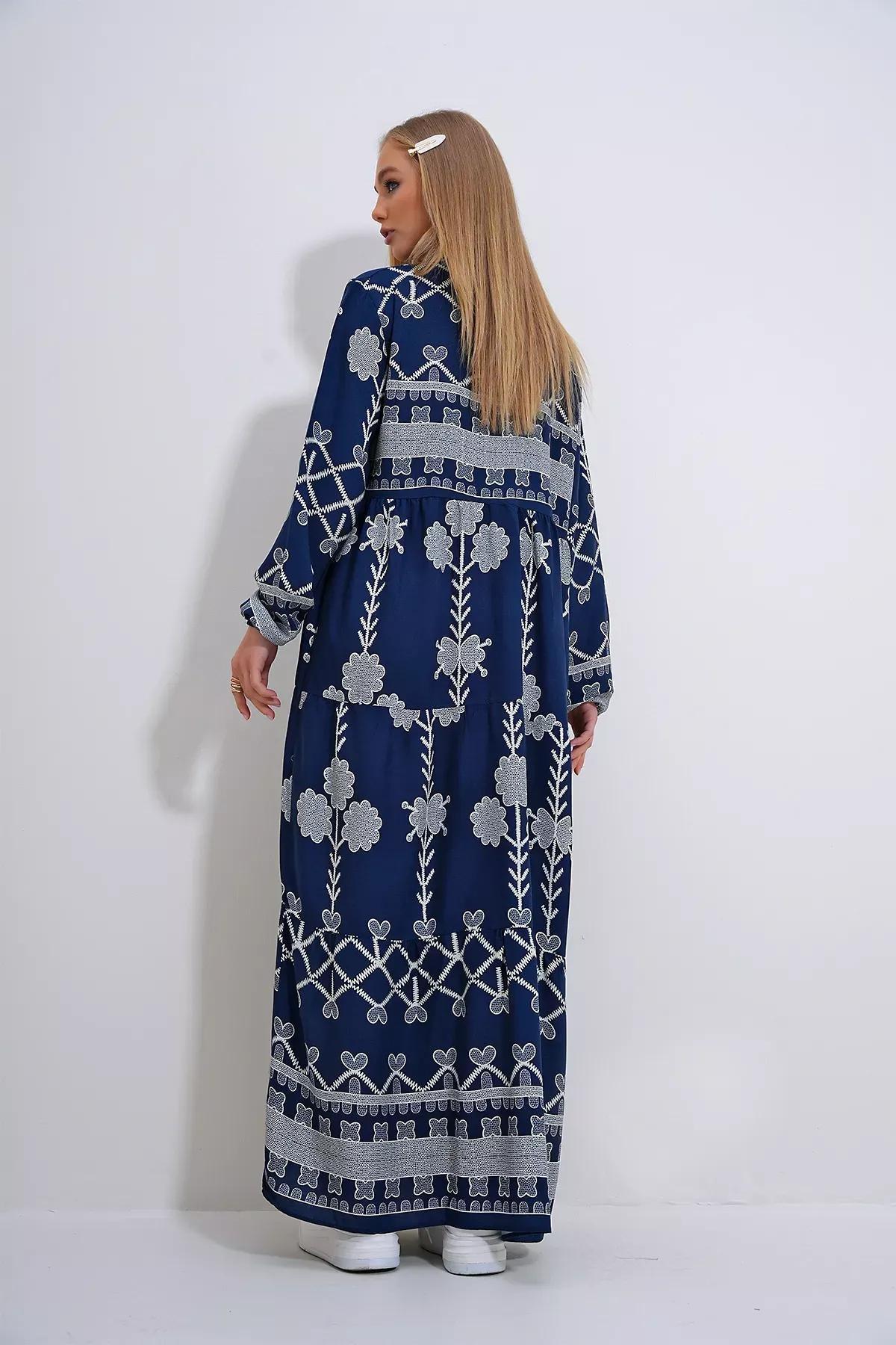 Navy Ethnic Print Maxi Dress, , large image number 5