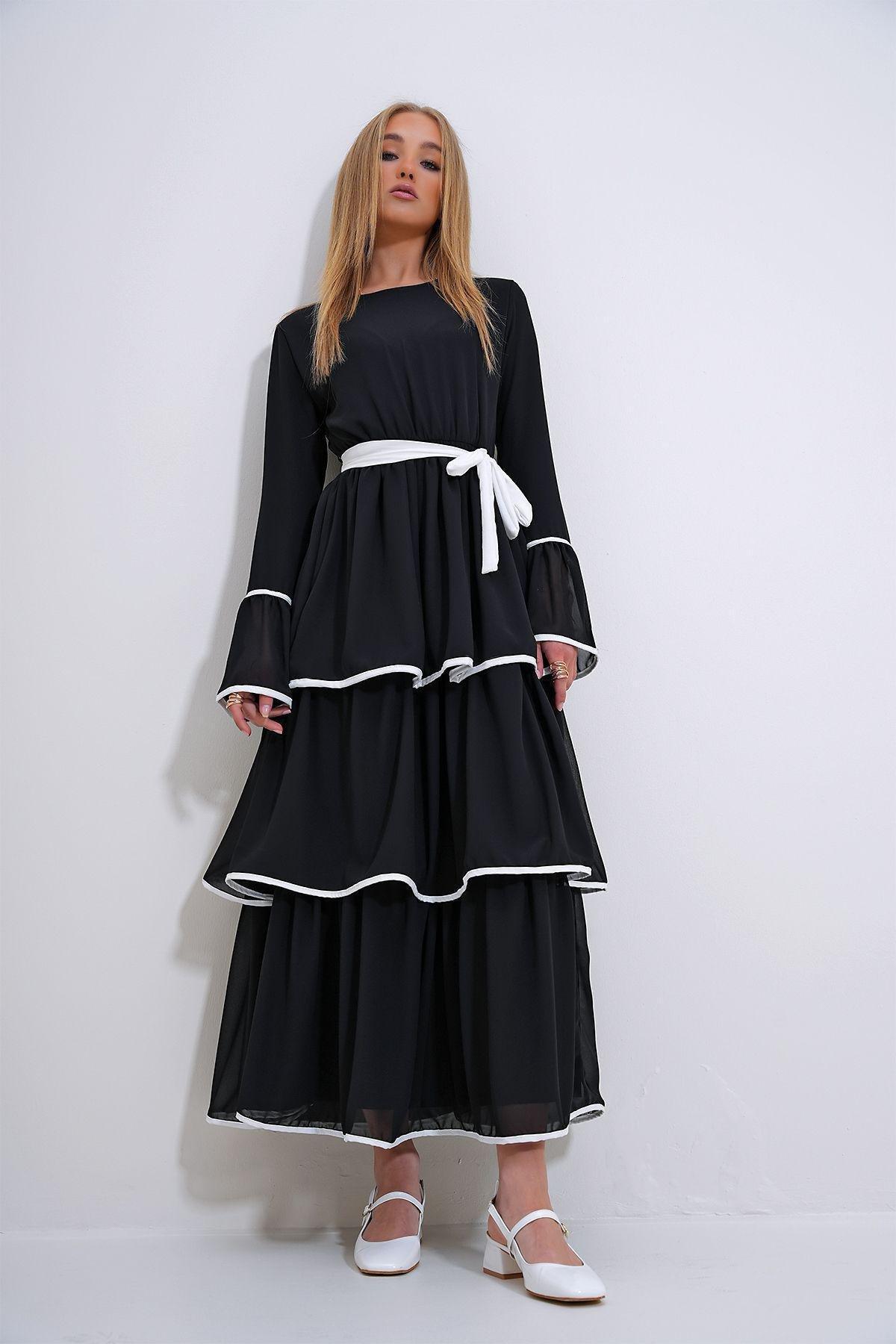 Black Frills Ruffle Maxi Dress ALC-X12280, , large image number 3