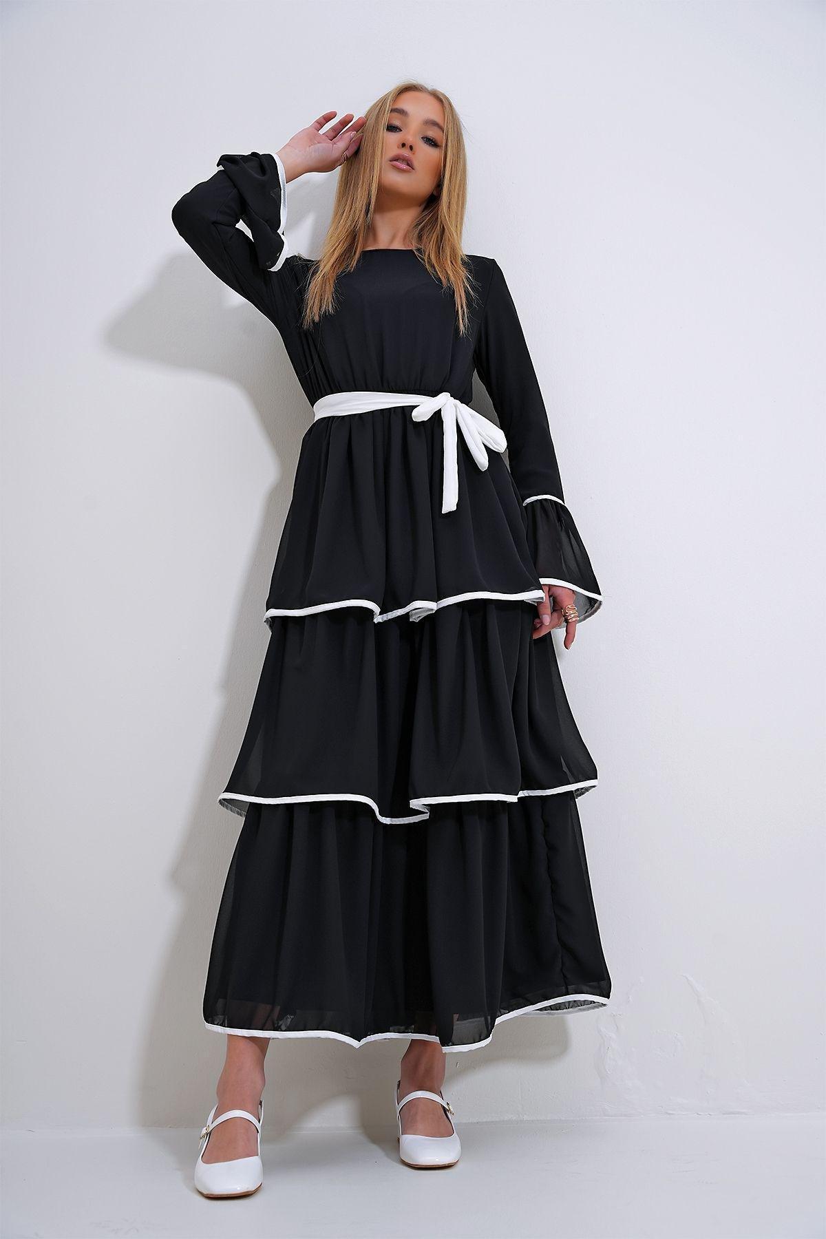 Black Frills Ruffle Maxi Dress ALC-X12280, , large image number 4