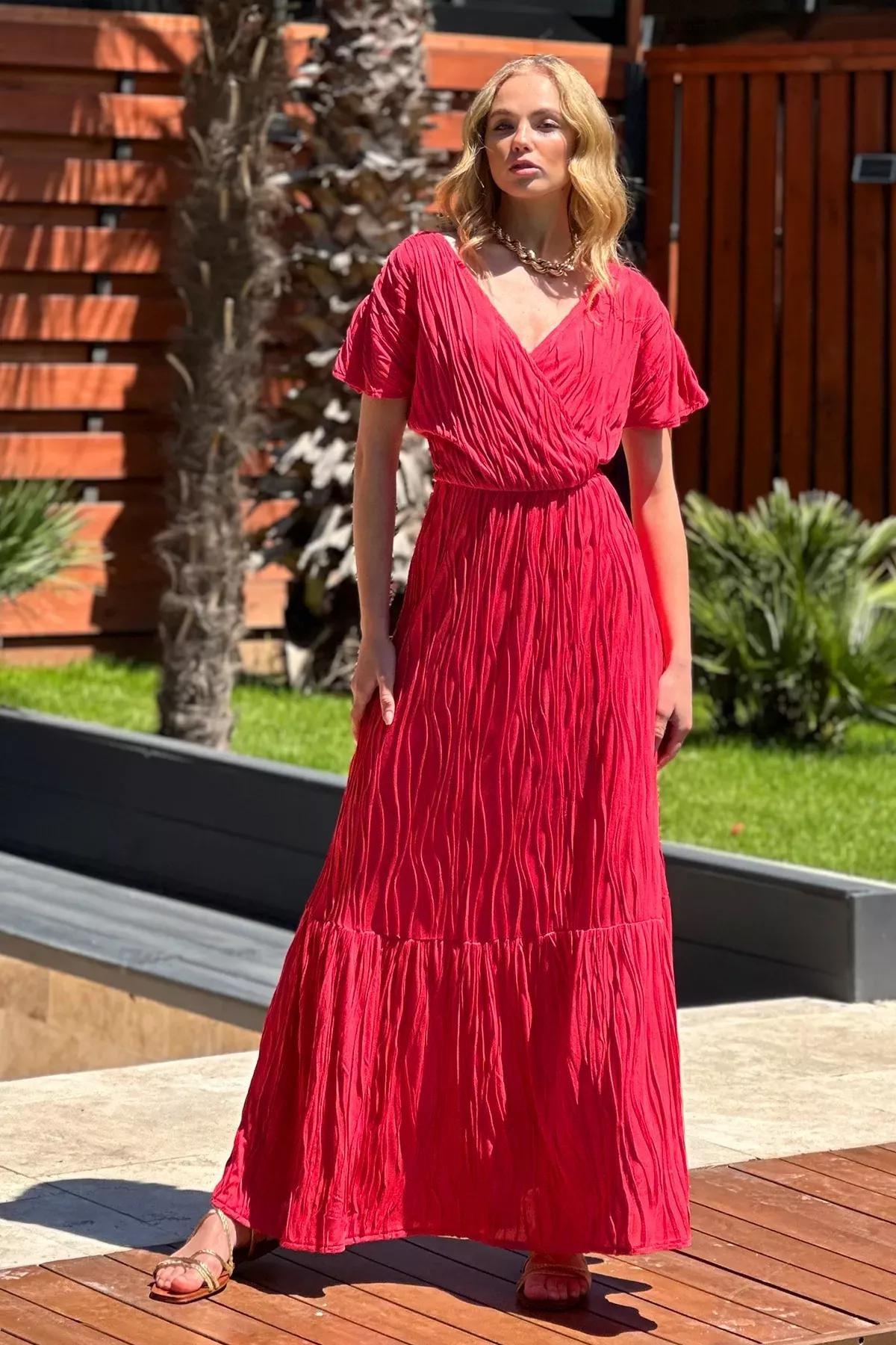 Coral Ruched Romantic Maxi Dress, Coral, large image number 0