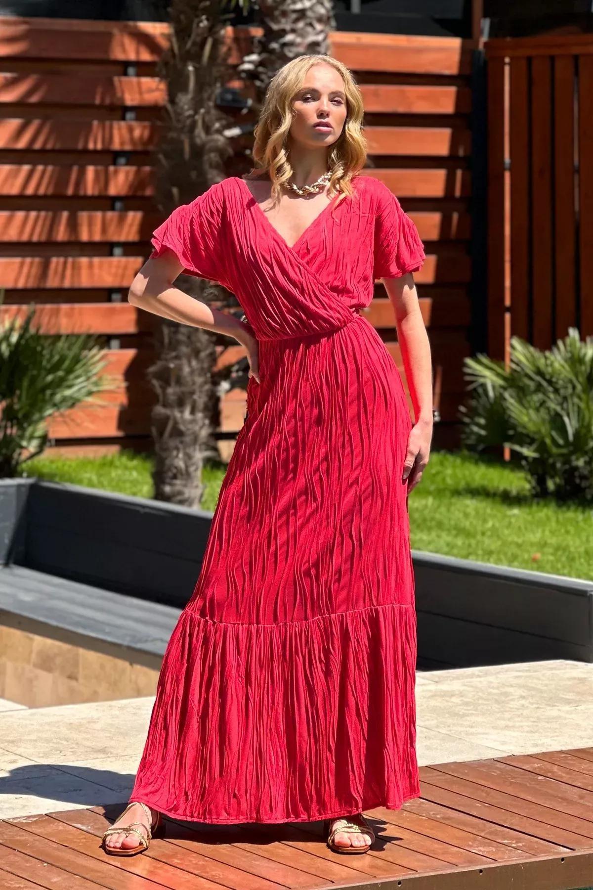 Coral Ruched Romantic Maxi Dress, Coral, large image number 2