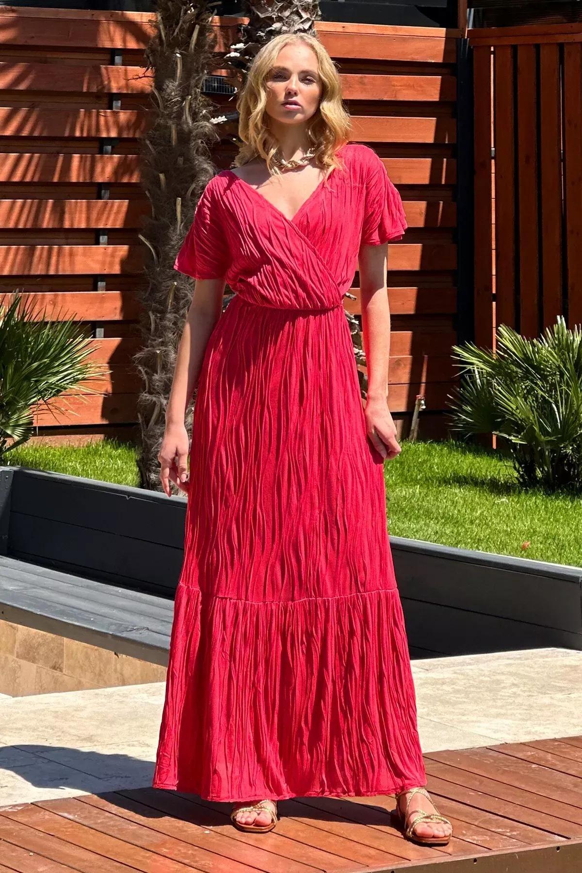 Coral Ruched Romantic Maxi Dress, Coral, large image number 3