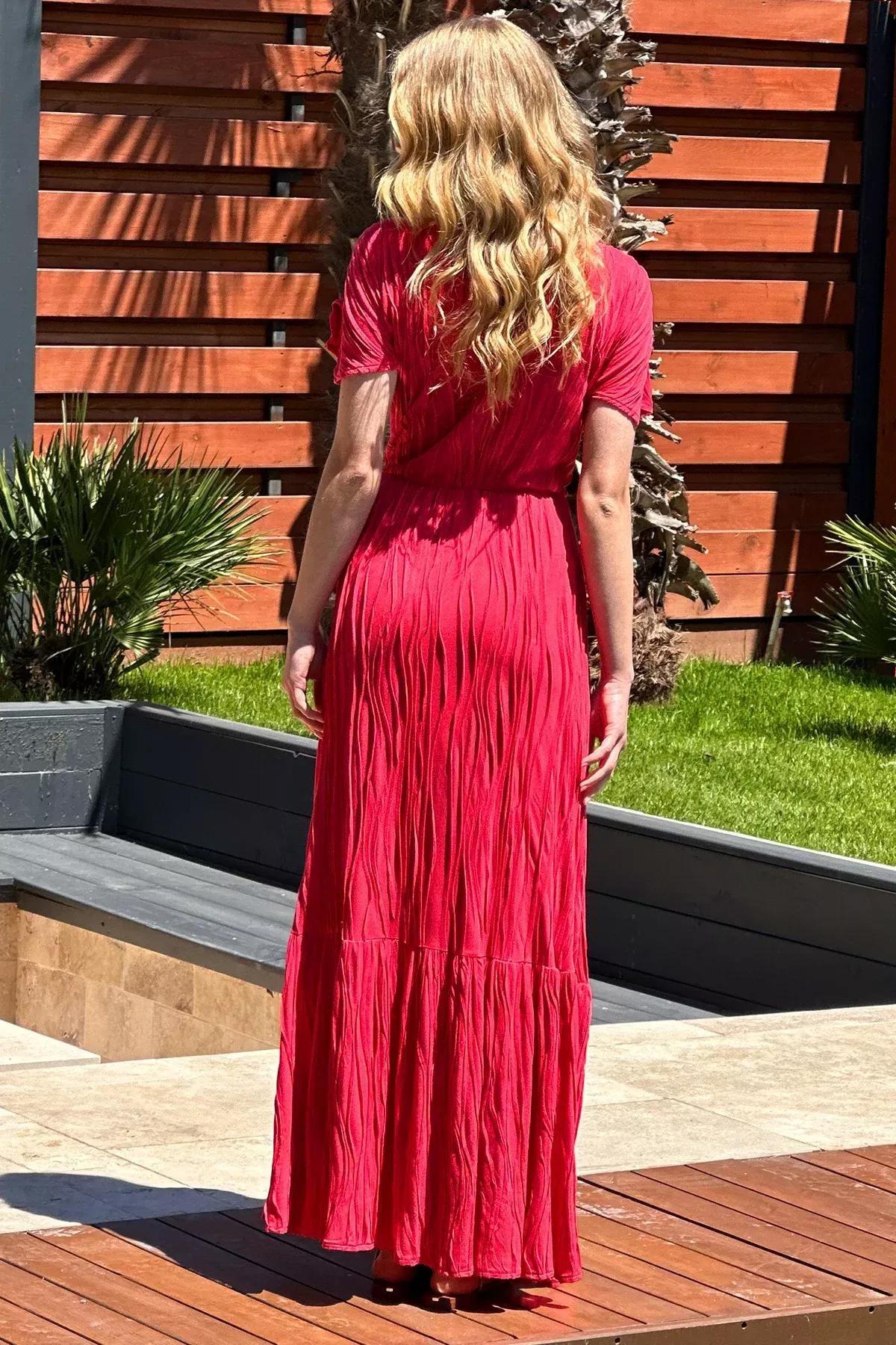 Coral Ruched Romantic Maxi Dress, Coral, large image number 4