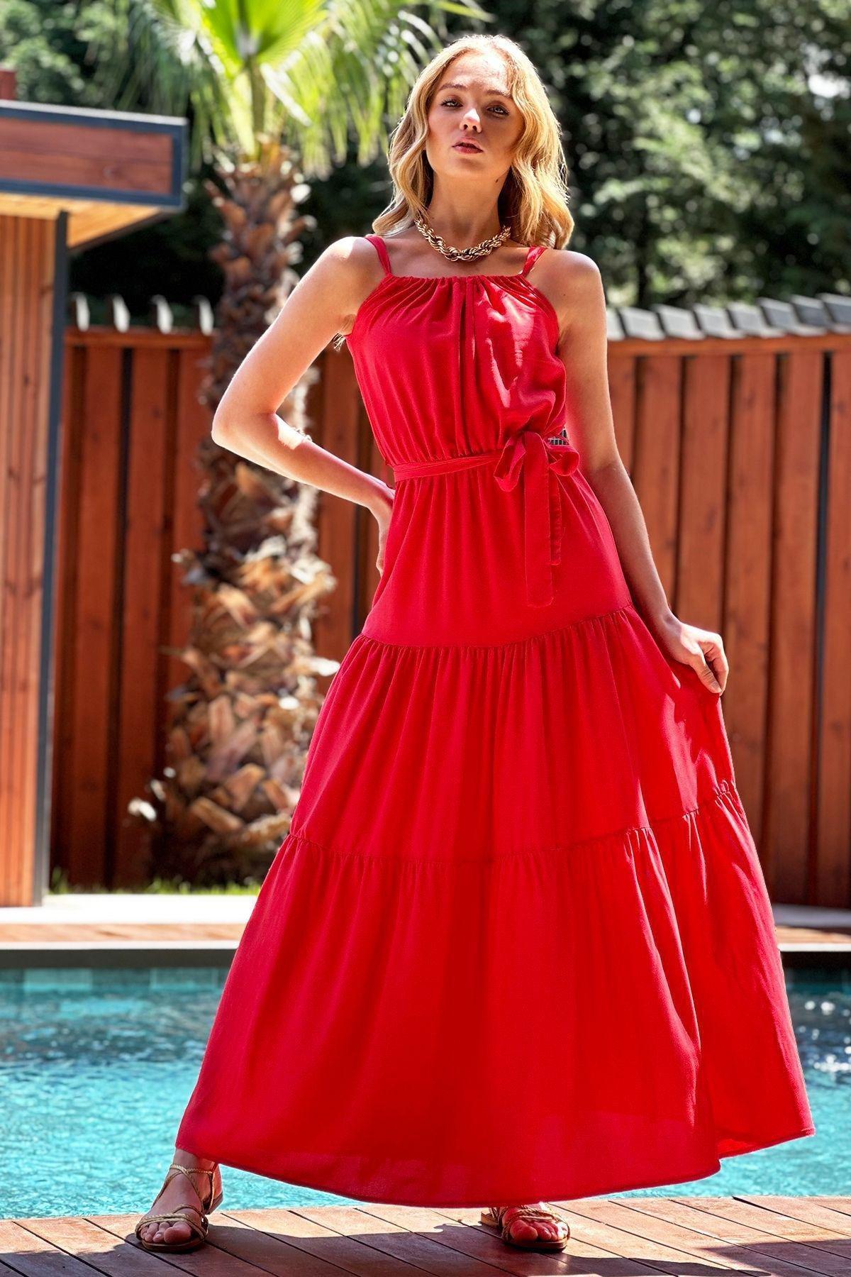 Red Frills Ruffle Maxi Dress, , large image number 4