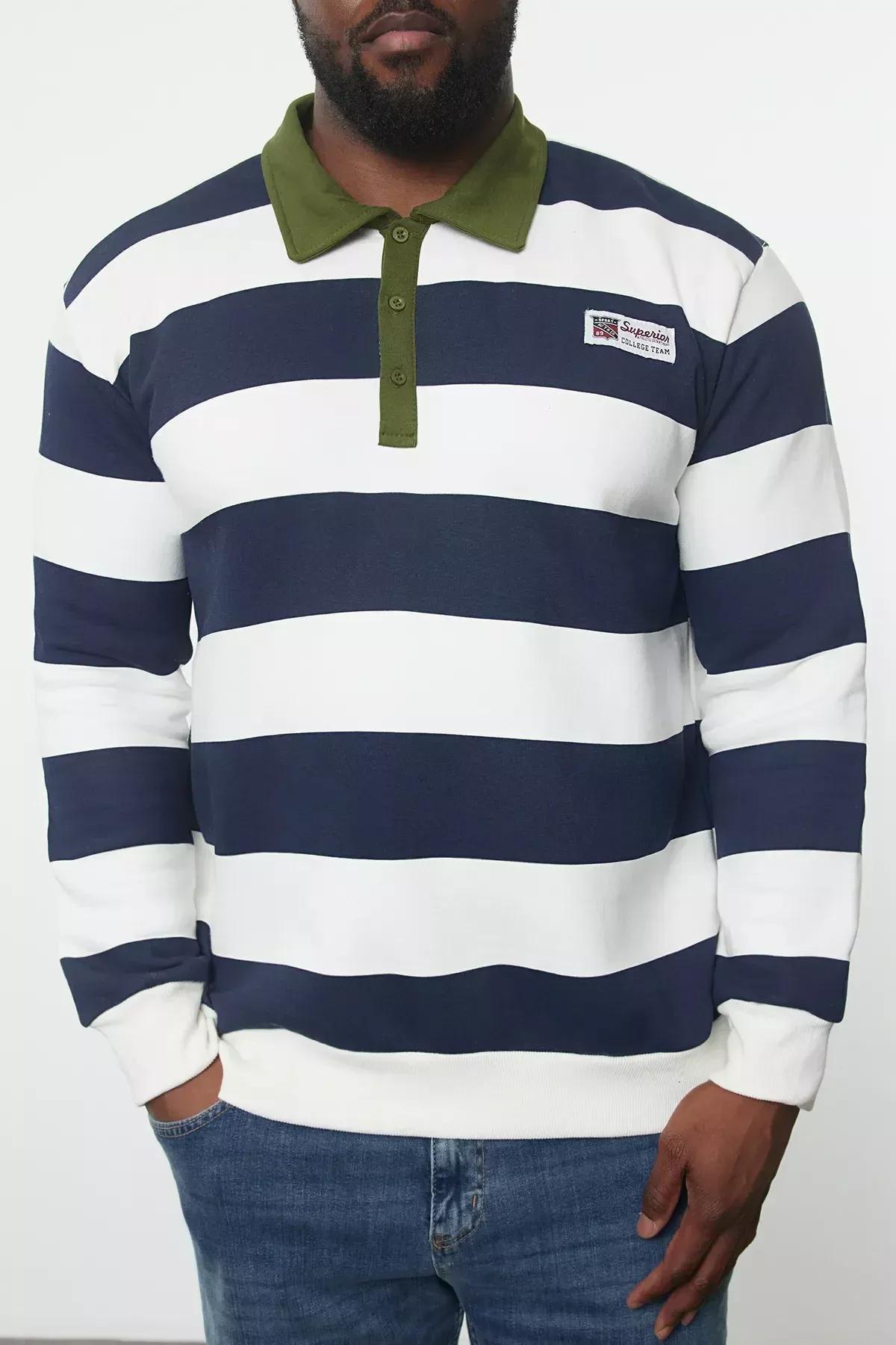 Navy Cotton Striped Sweatshirt, Navy blue, large image number 2
