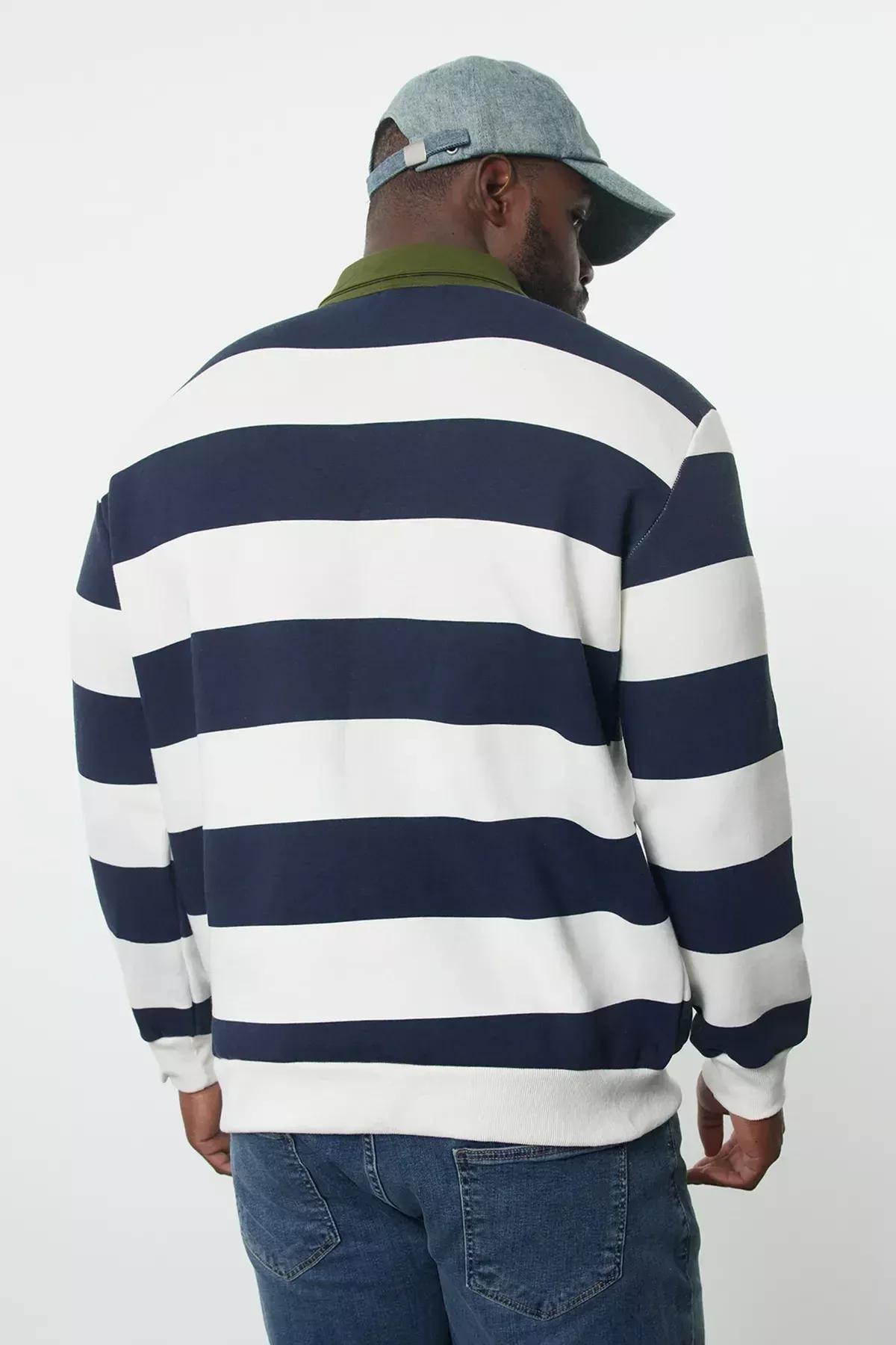 Navy Cotton Striped Sweatshirt, Navy blue, large image number 4