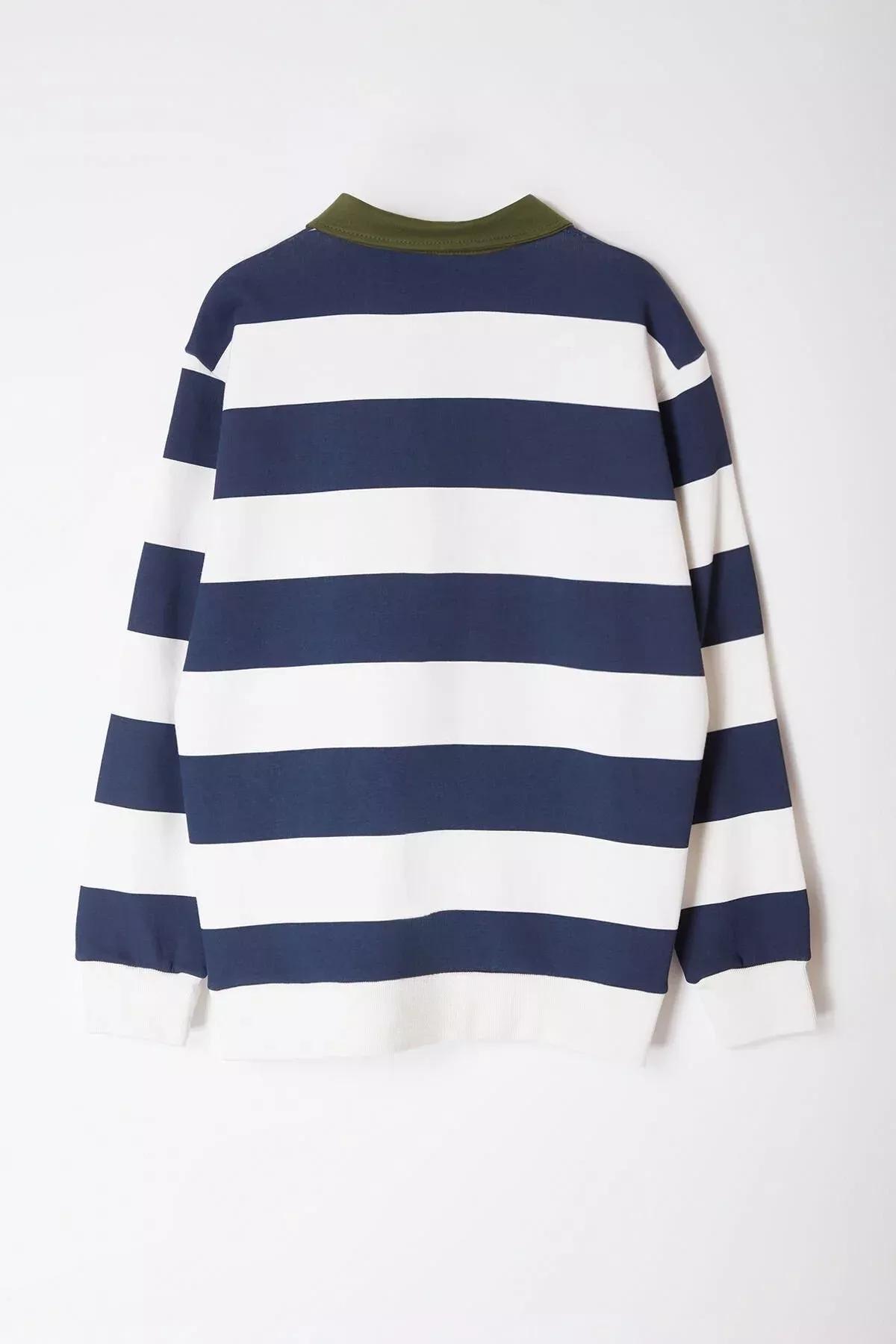 Navy Cotton Striped Sweatshirt, Navy blue, large image number 5