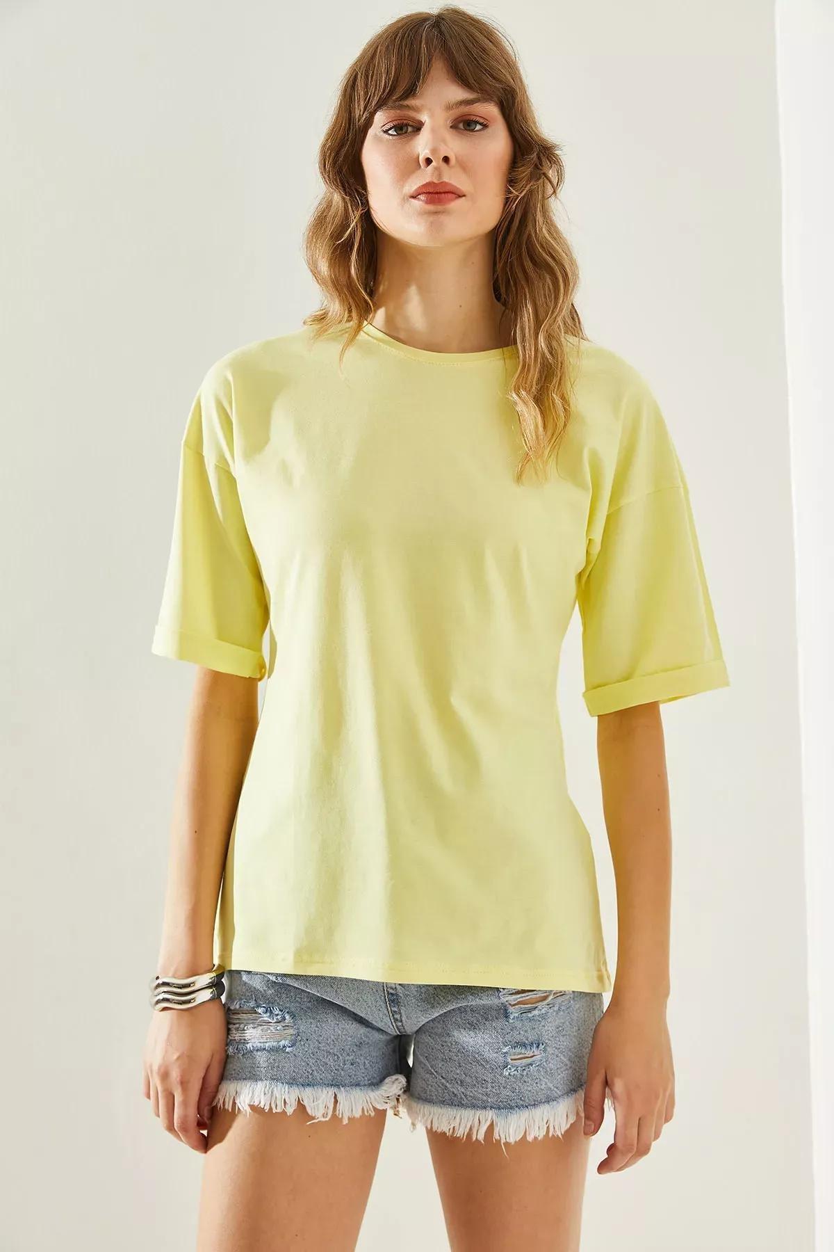 Yellow Side Slit T-Shirt, Yellow, large image number 1