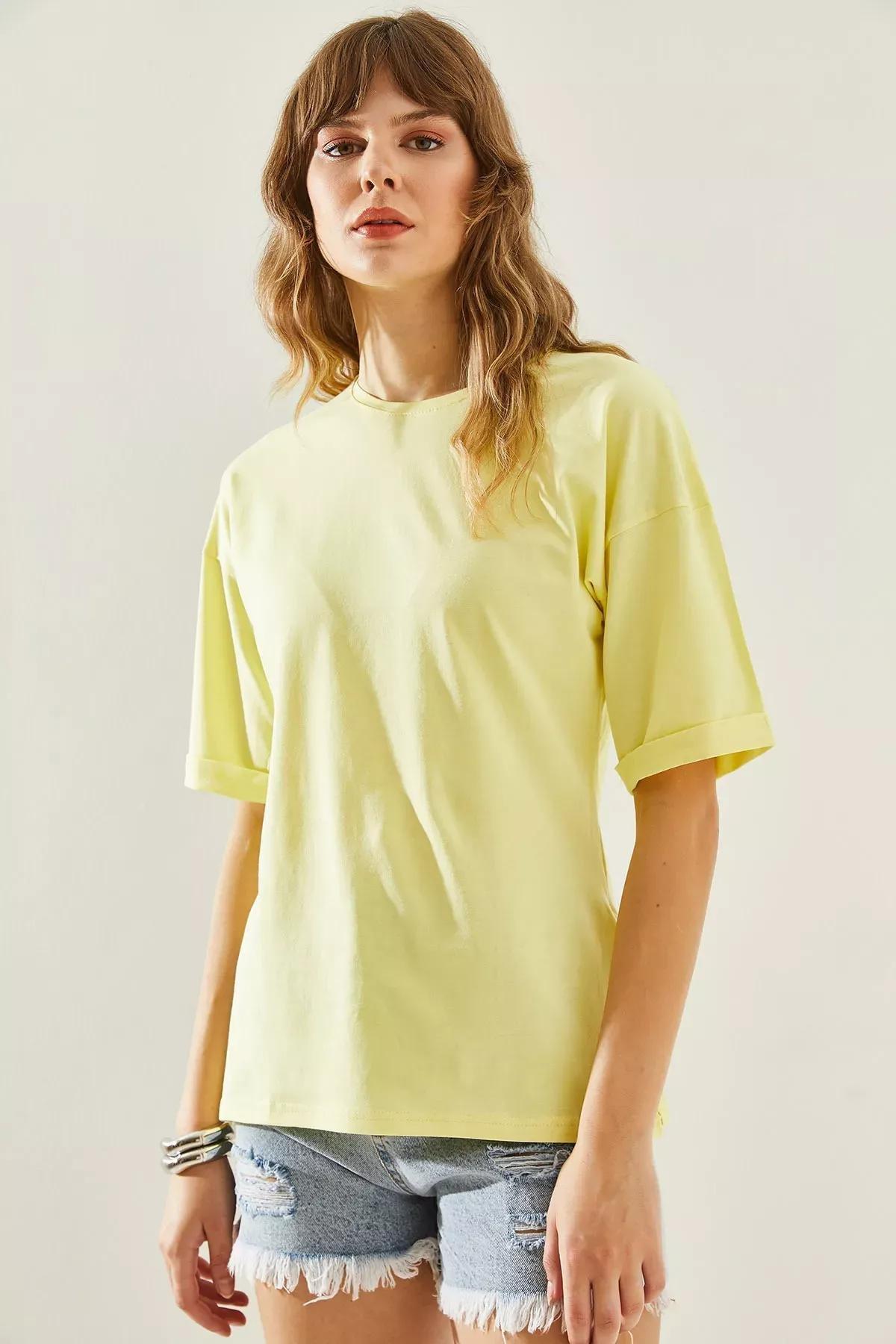 Yellow Side Slit T-Shirt, Yellow, large image number 2