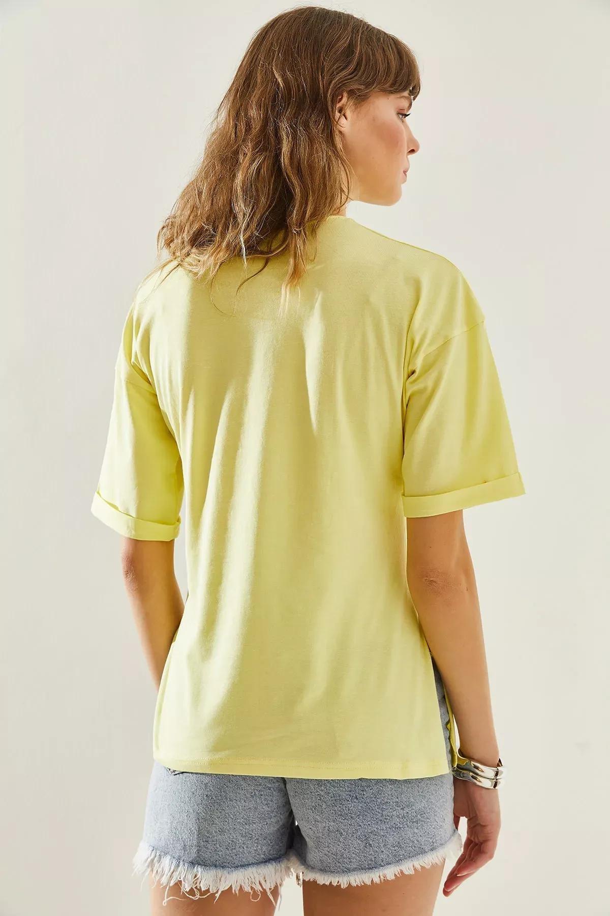 Yellow Side Slit T-Shirt, Yellow, large image number 6