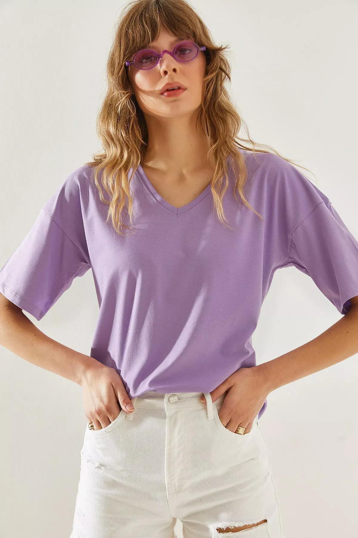 Womens V-Neck Short Sleeve Basic T-Shirt 60251204, , large image number 0