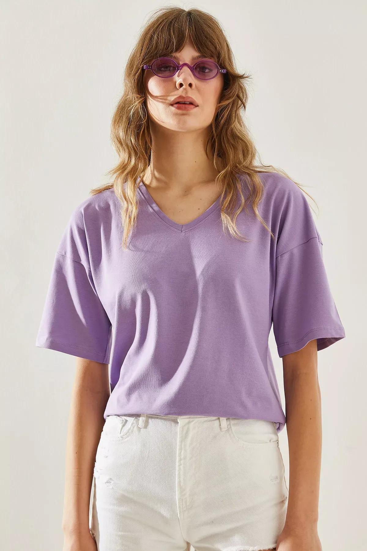 Womens V-Neck Short Sleeve Basic T-Shirt 60251204, , large image number 1