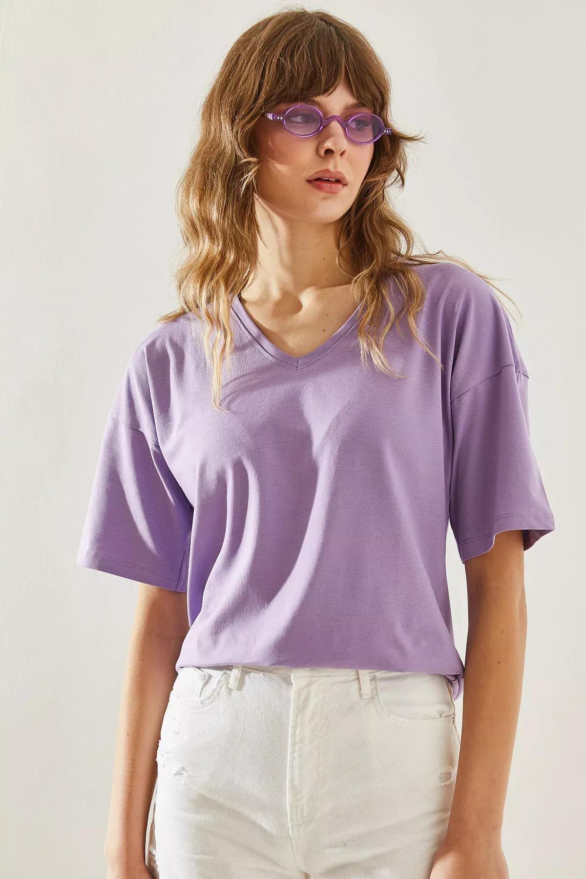 Womens V-Neck Short Sleeve Basic T-Shirt 60251204, , large image number 2