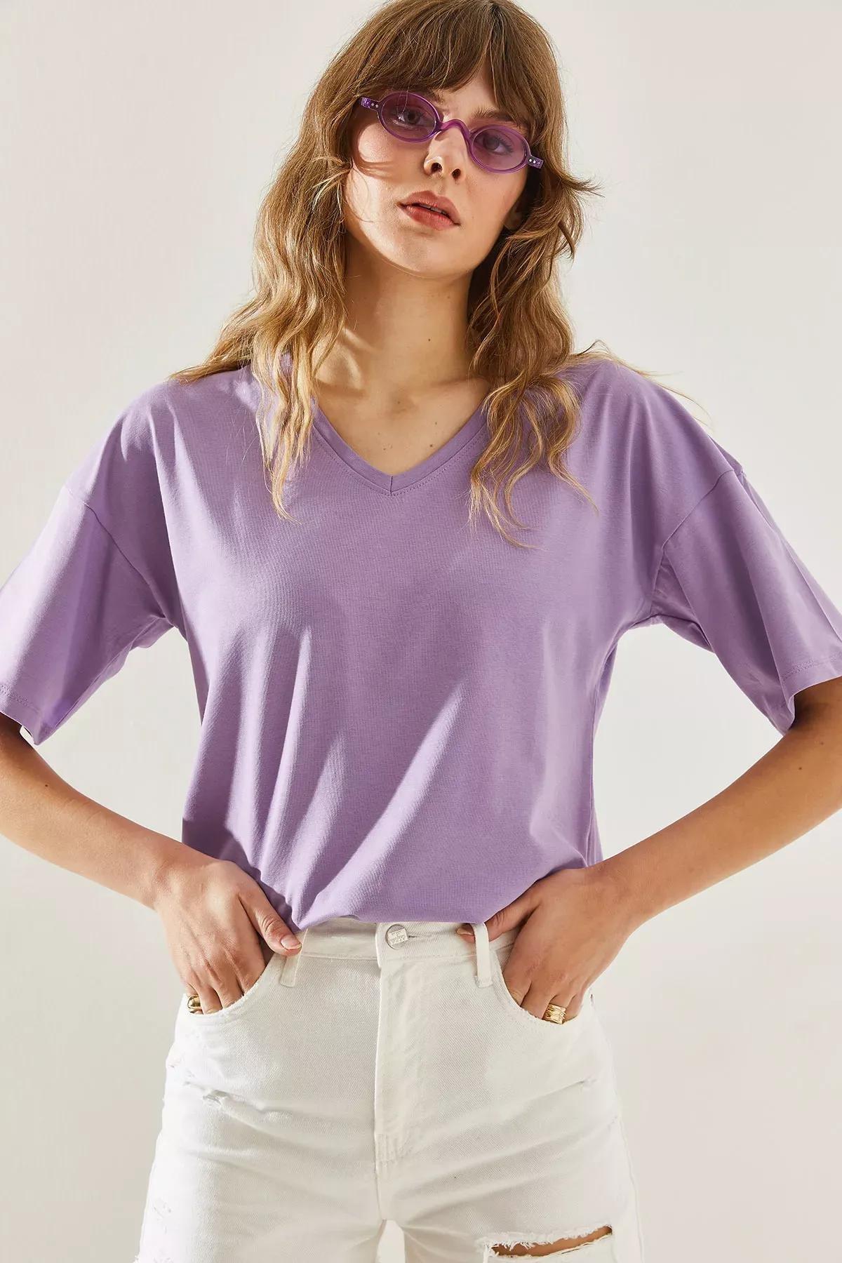 Womens V-Neck Short Sleeve Basic T-Shirt 60251204, , large image number 3