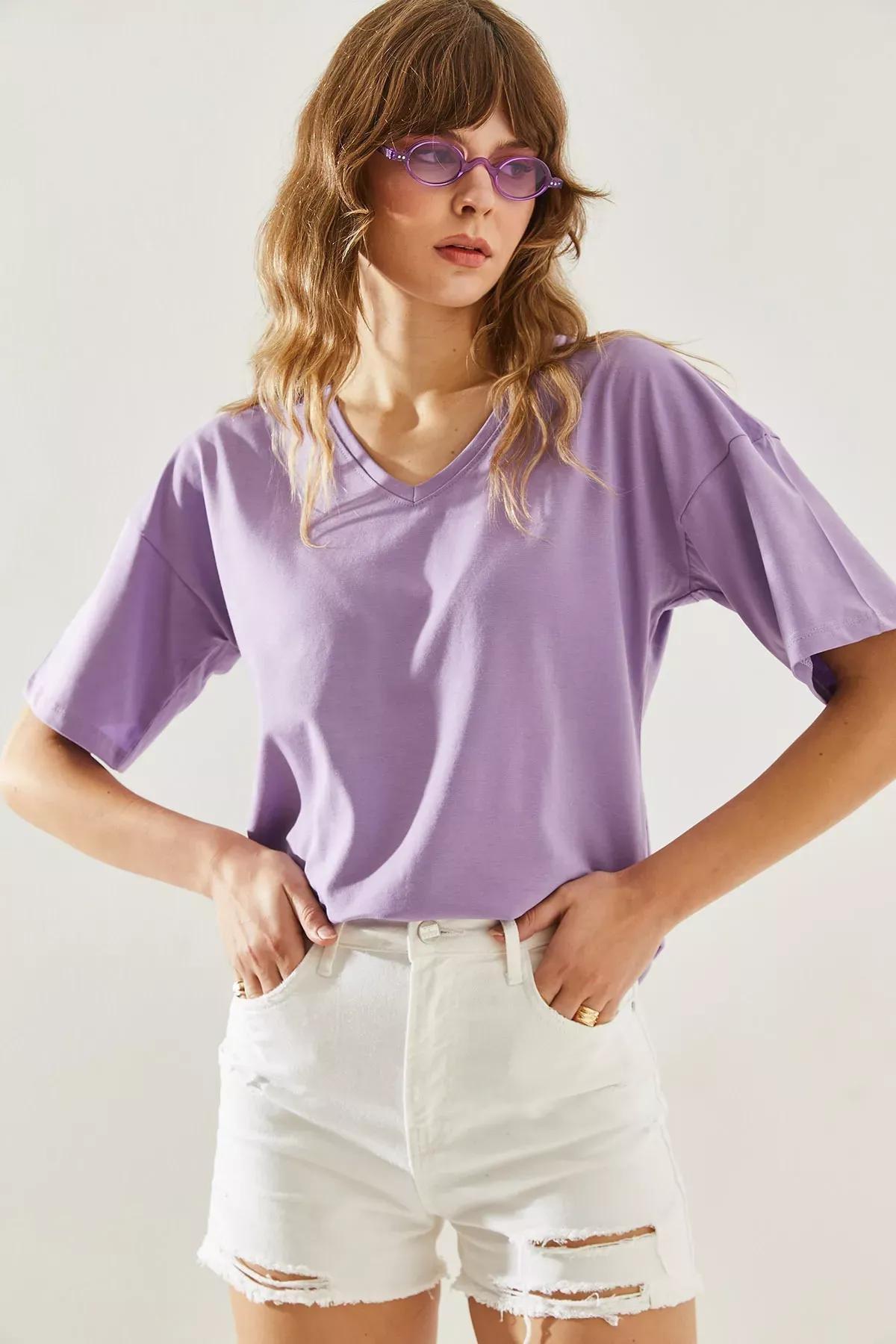 Womens V-Neck Short Sleeve Basic T-Shirt 60251204, , large image number 4