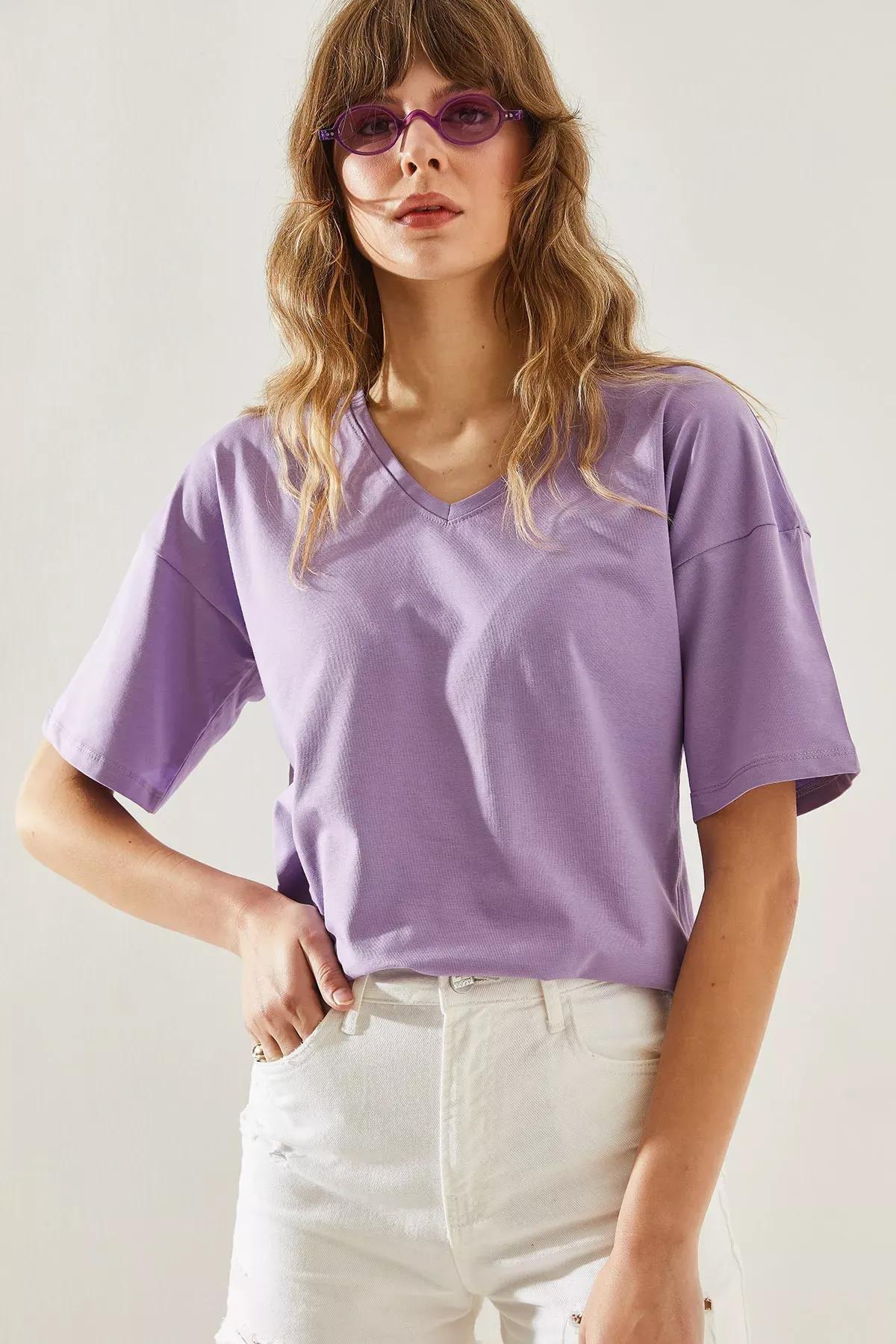 Womens V-Neck Short Sleeve Basic T-Shirt 60251204, , large image number 5