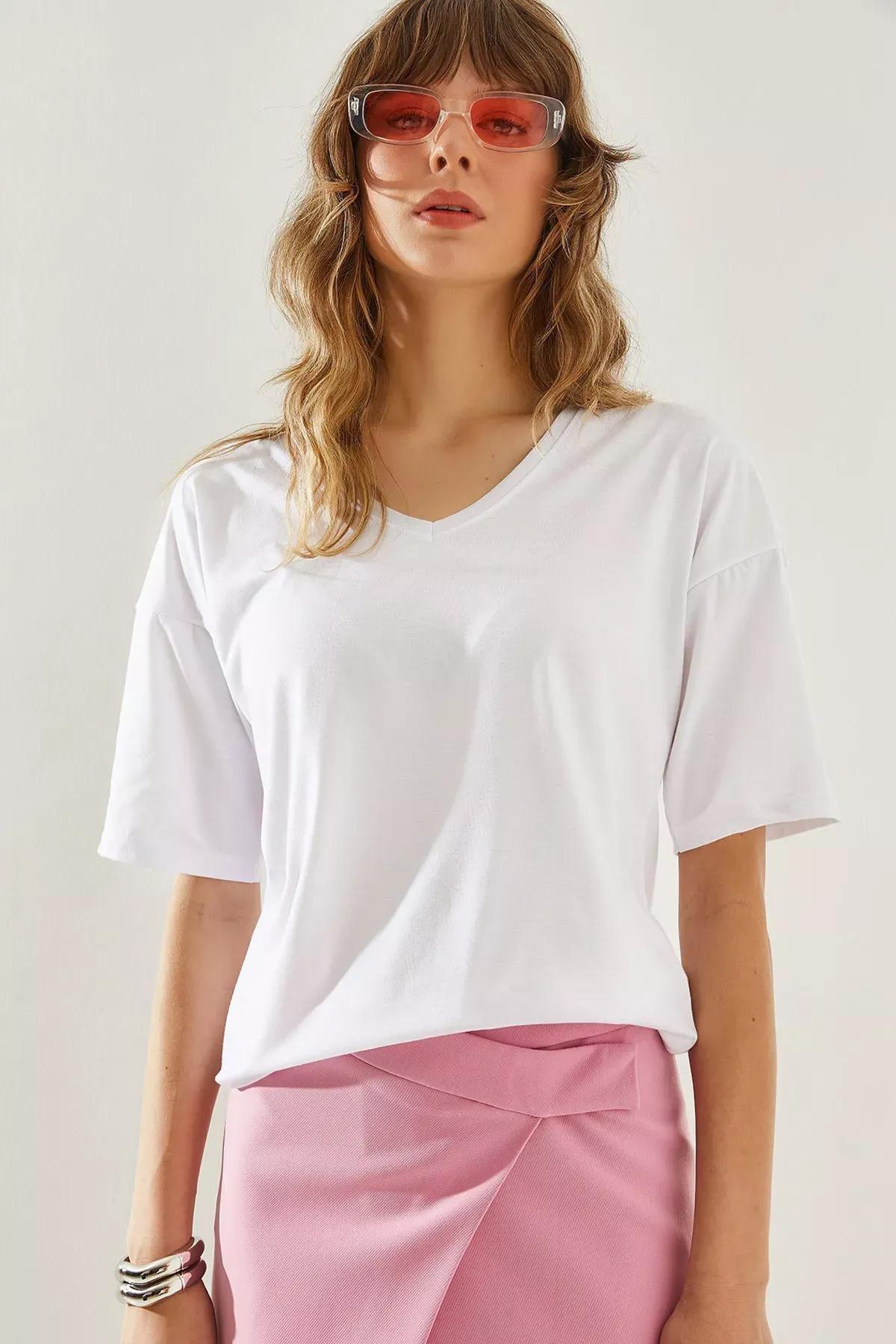 Womens V-Neck Short Sleeve Basic T-Shirt 60251204, , large image number 0