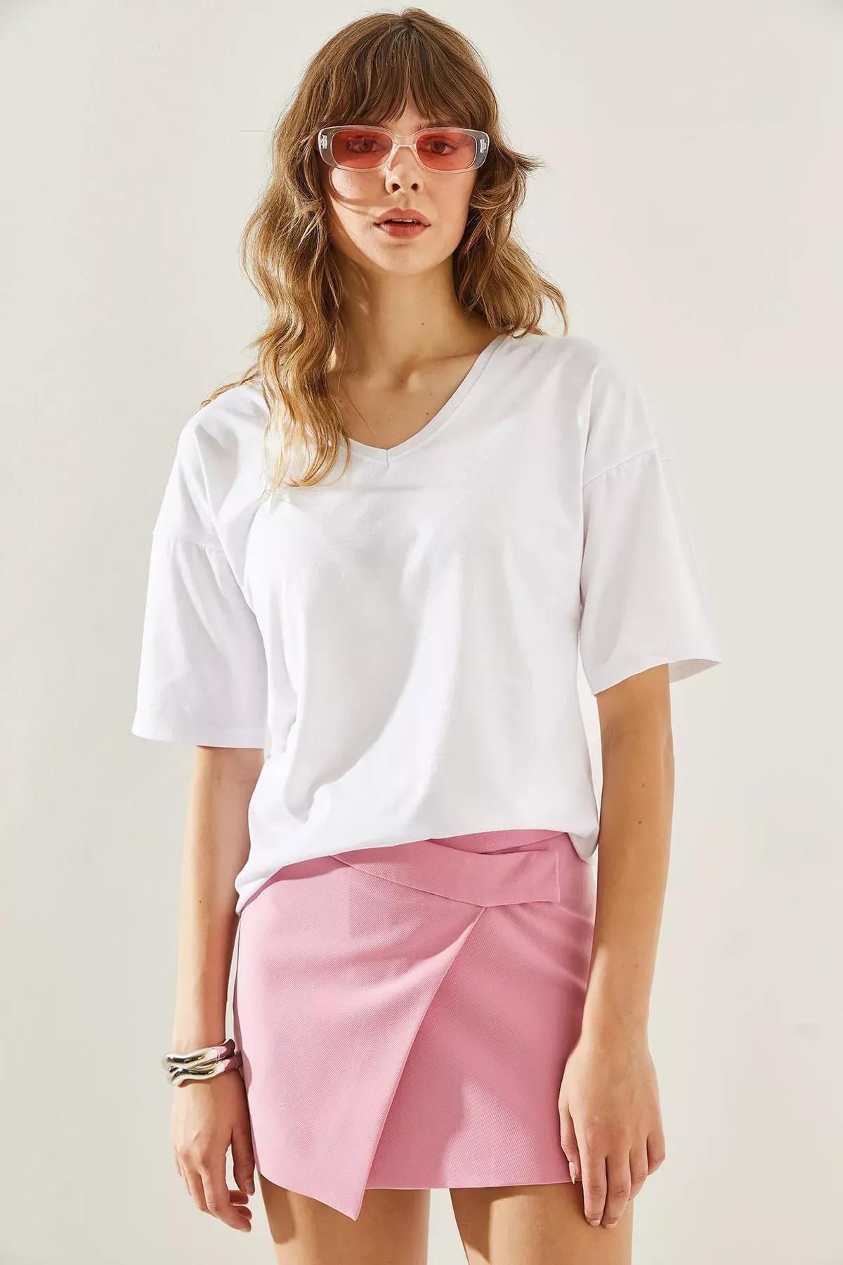 Womens V-Neck Short Sleeve Basic T-Shirt 60251204, , large image number 1