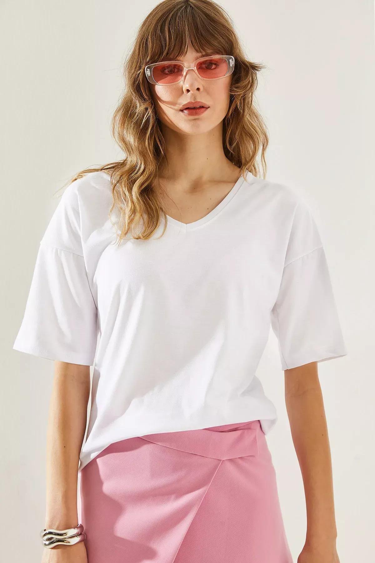 Womens V-Neck Short Sleeve Basic T-Shirt 60251204, , large image number 2