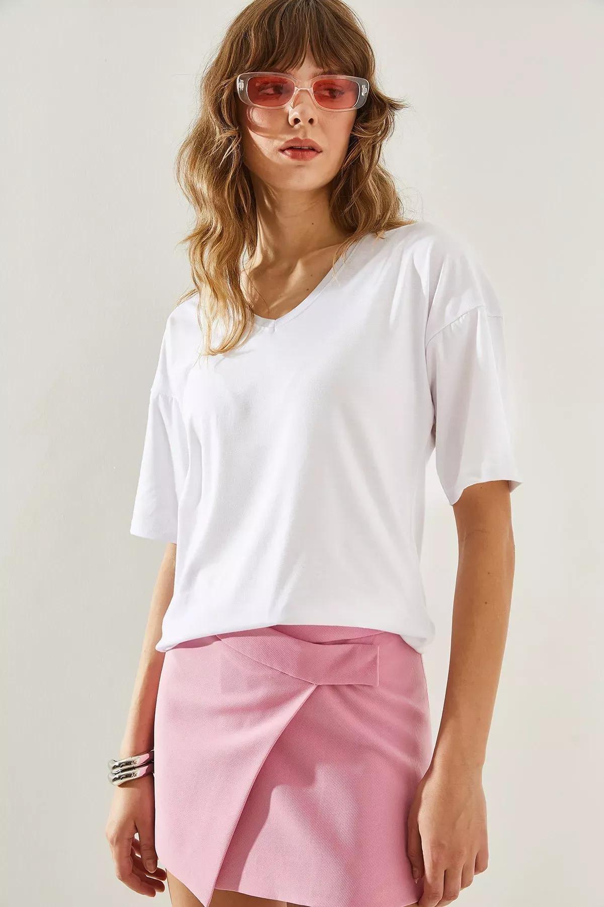 Womens V-Neck Short Sleeve Basic T-Shirt 60251204, , large image number 3