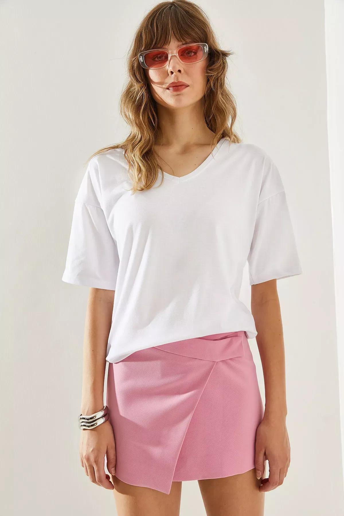 Womens V-Neck Short Sleeve Basic T-Shirt 60251204, , large image number 4