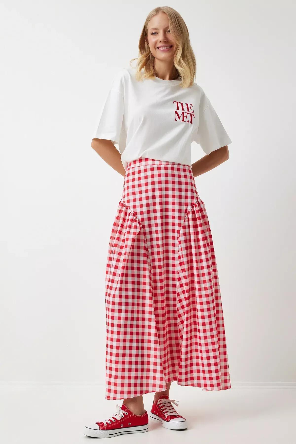Pink Gingham Poplin Skirt, , large image number 0