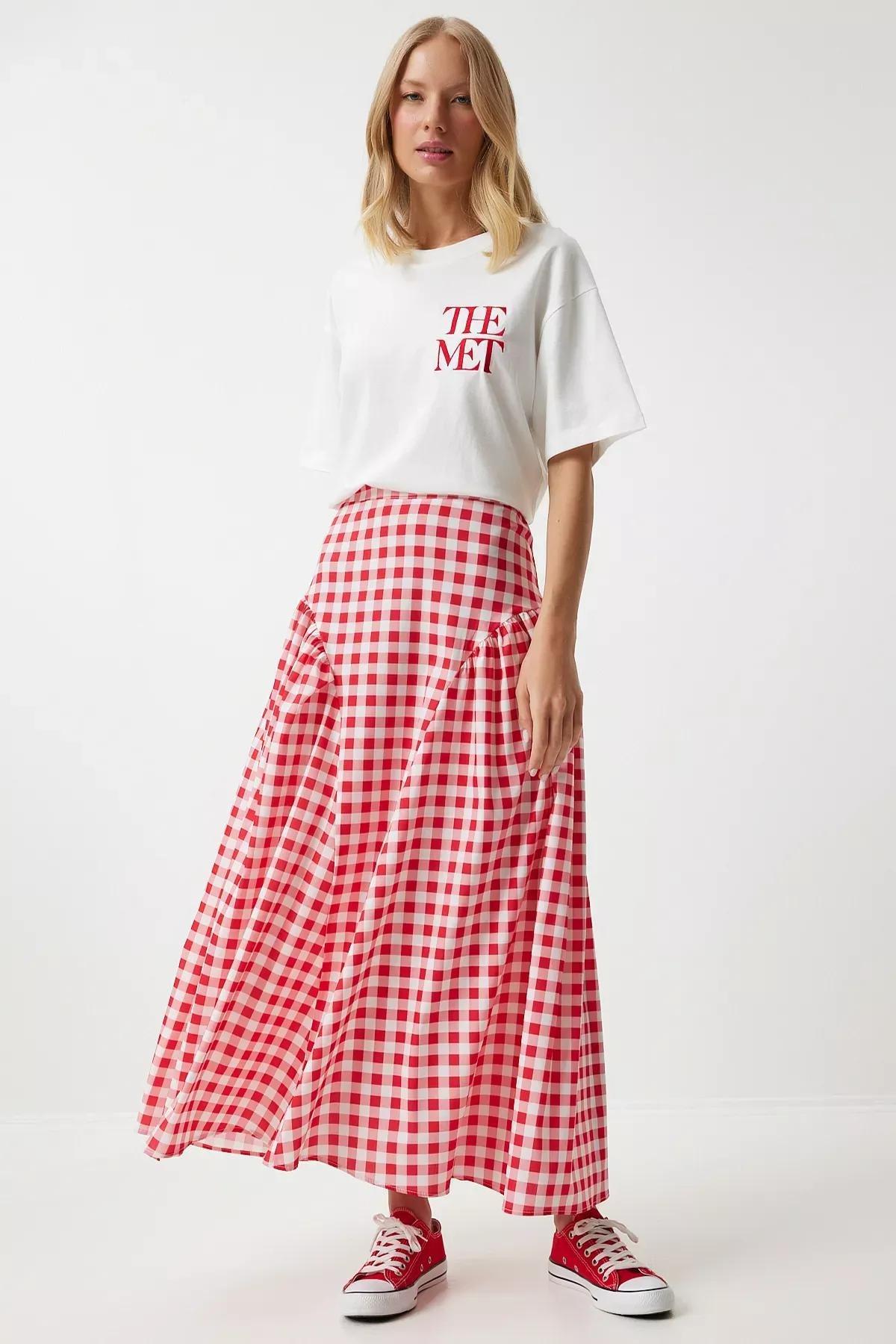 Pink Gingham Poplin Skirt, , large image number 1