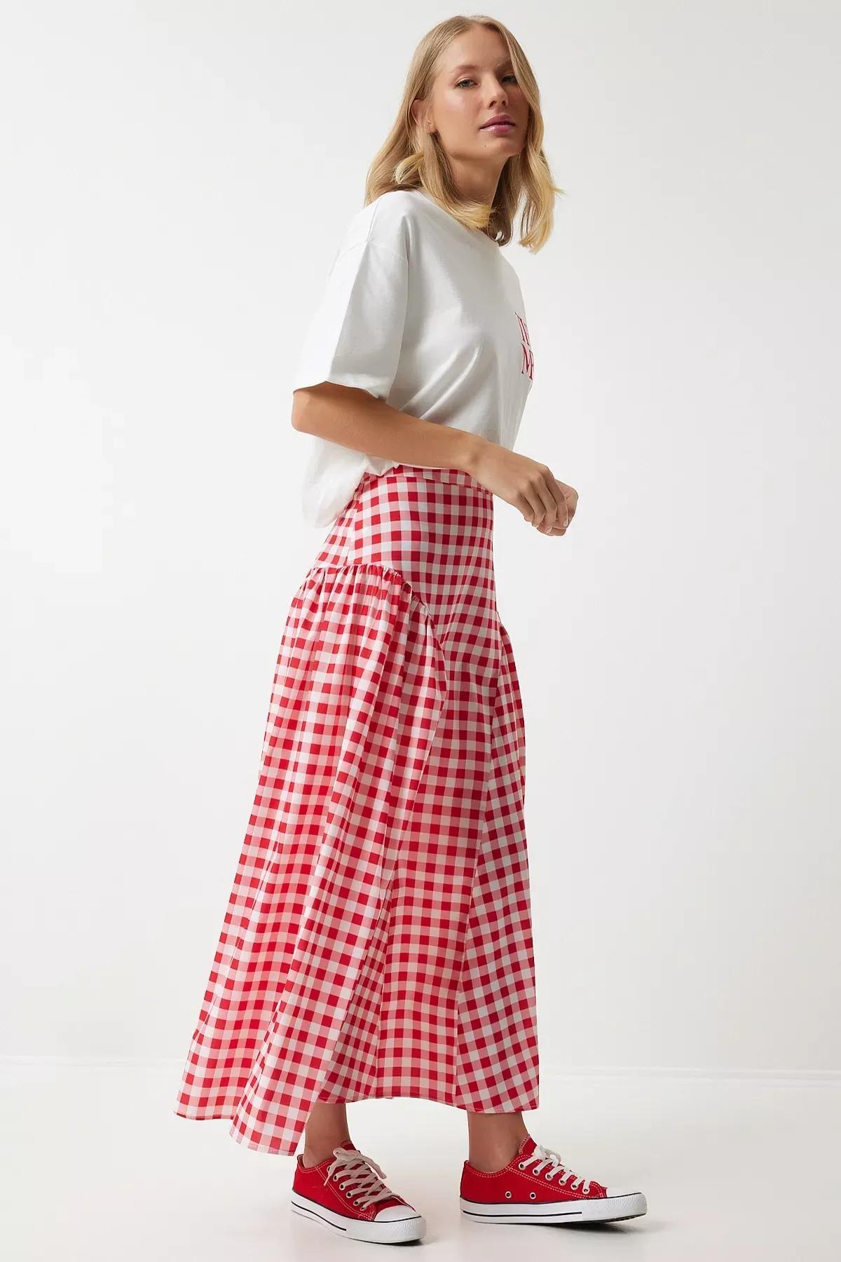 Pink Gingham Poplin Skirt, , large image number 2