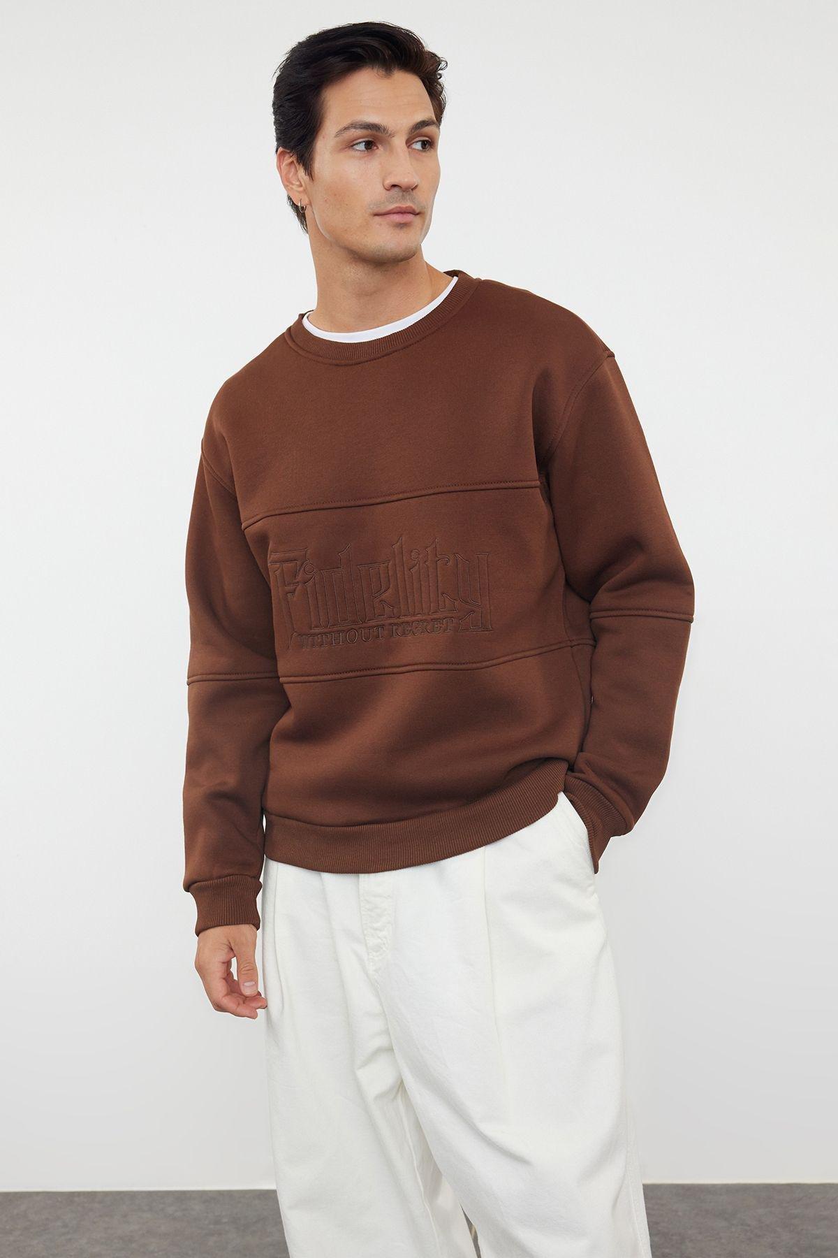 Brown Solid Casual Polar Fleece Hoodie, , large image number 2