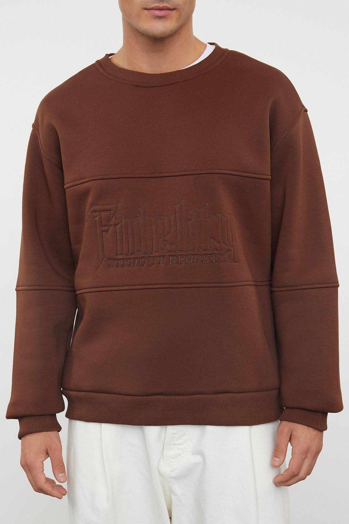 Brown Solid Casual Polar Fleece Hoodie, , large image number 3