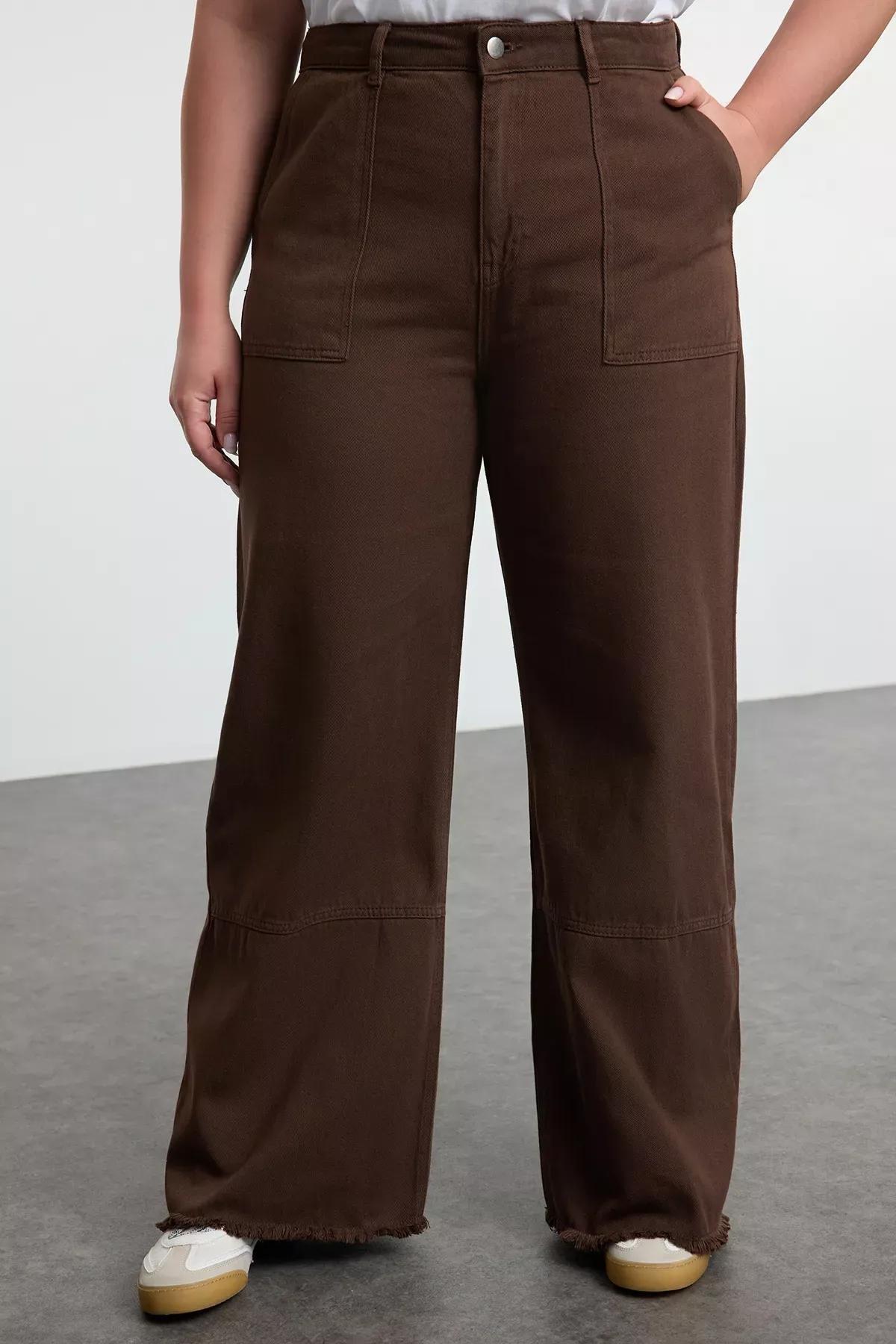 Brown high waist wide jeans, , large image number 2