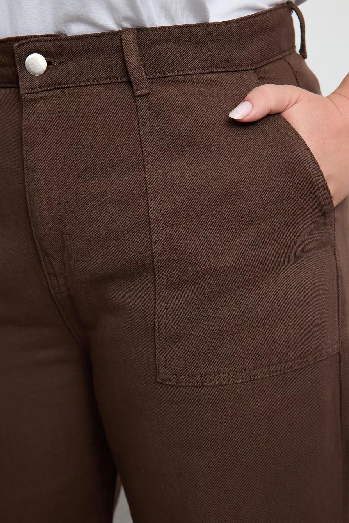 Brown high waist wide jeans, , large image number 3