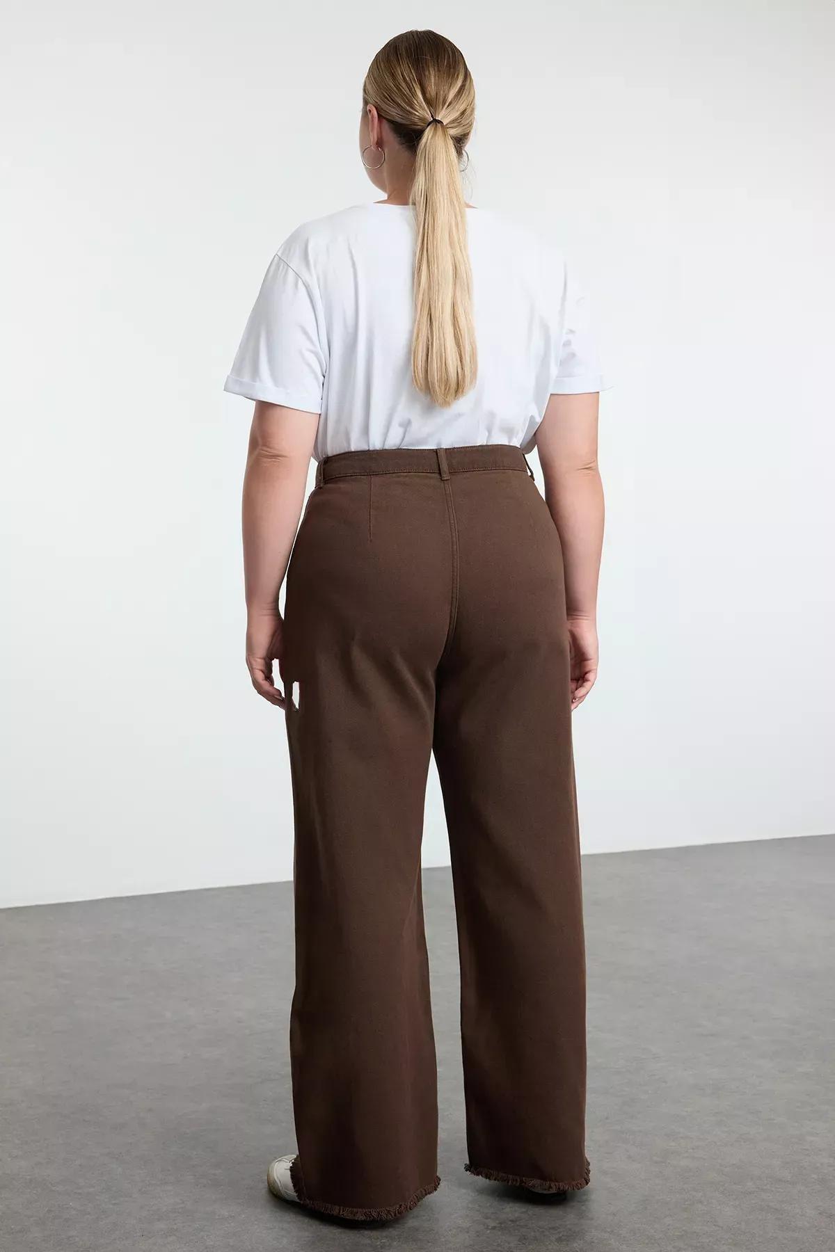 Brown high waist wide jeans, , large image number 4