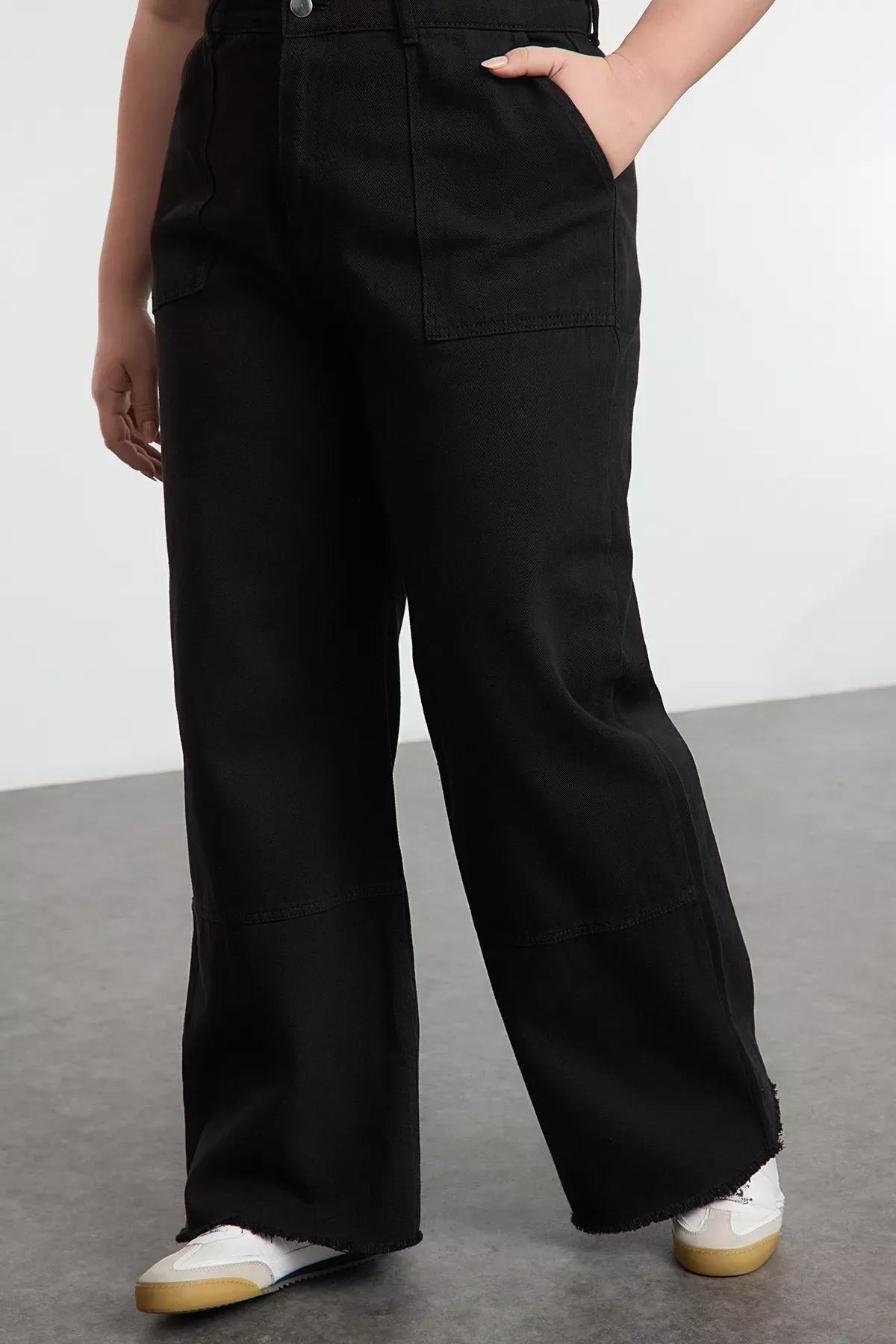 Black High Waist Wide Leg Plus-Size Jeans, BLACK, large image number 3