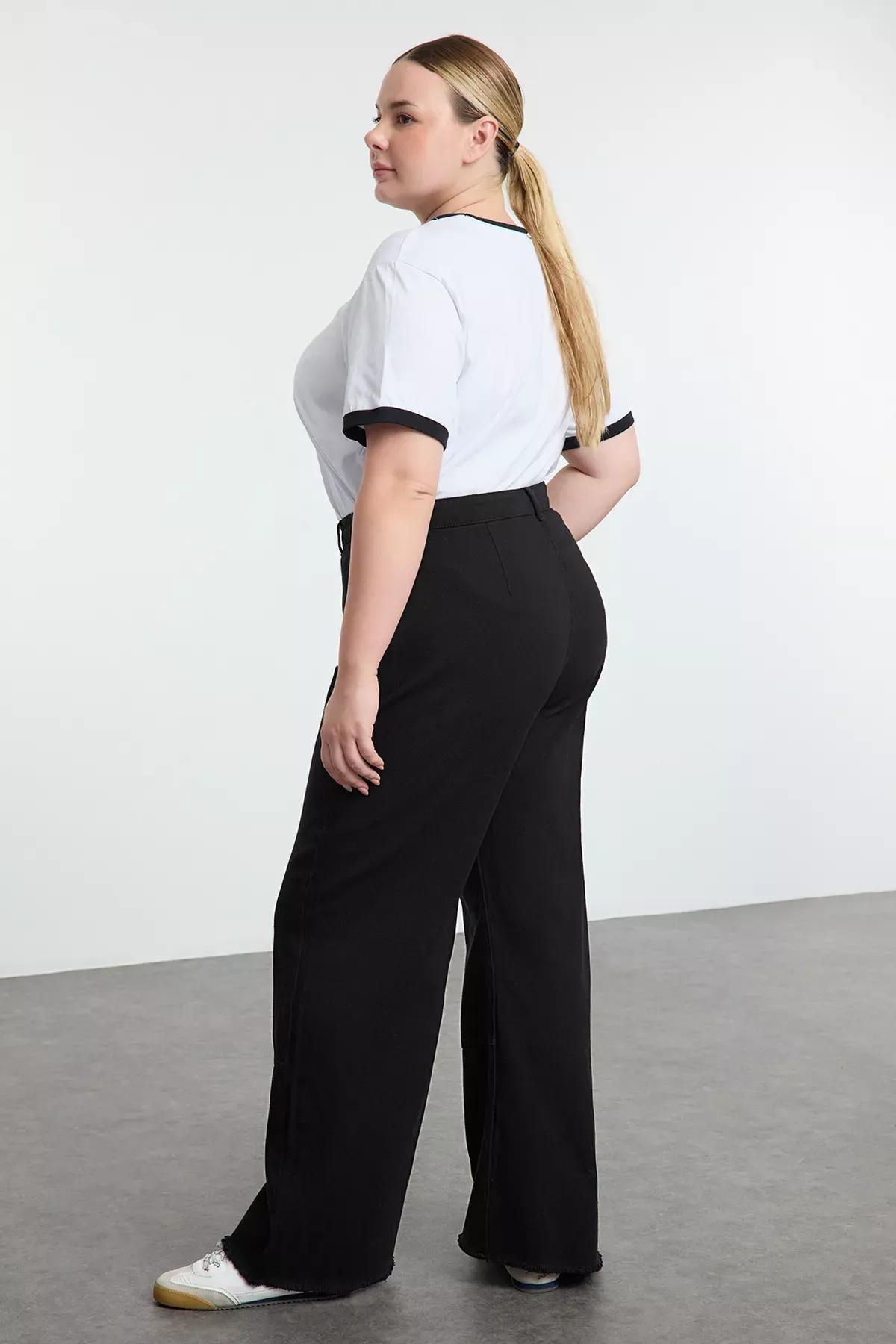 Black High Waist Wide Leg Plus-Size Jeans, BLACK, large image number 4