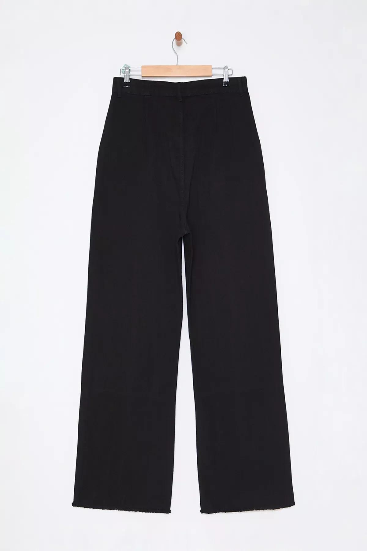 Black High Waist Wide Leg Plus-Size Jeans, BLACK, large image number 5
