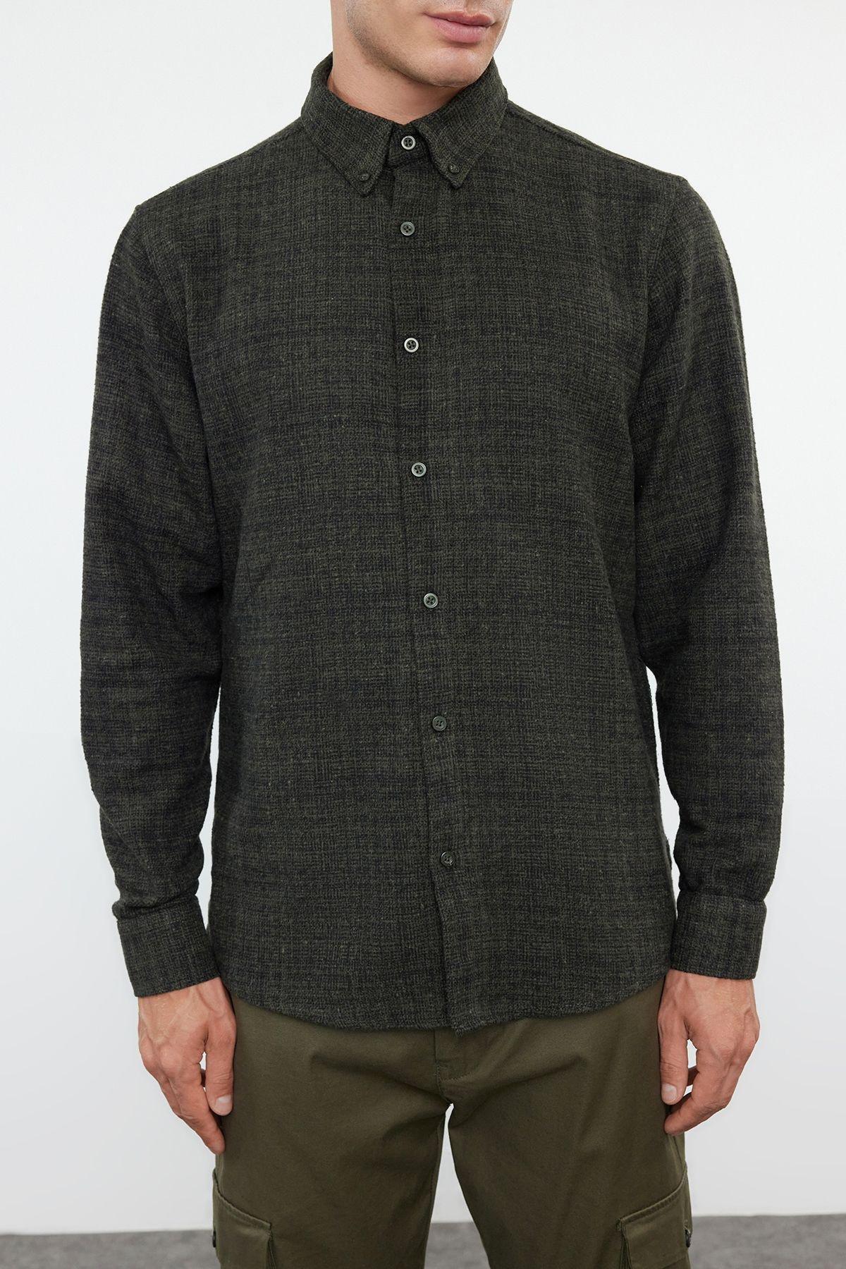 Khaki Regular Fit Textured Winter Flannel Shirt TMNAW25GO00004, , large image number 2