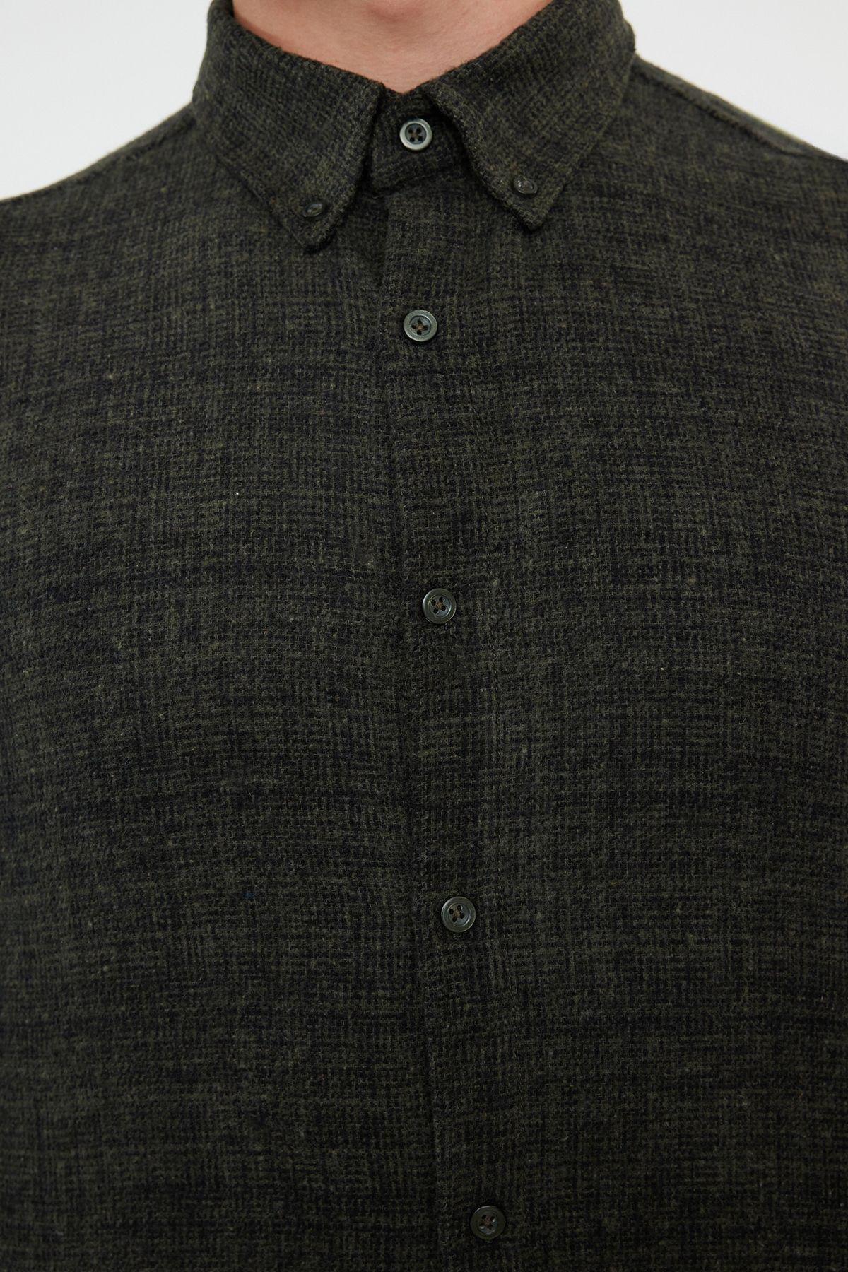 Khaki Regular Fit Textured Winter Flannel Shirt TMNAW25GO00004, , large image number 3