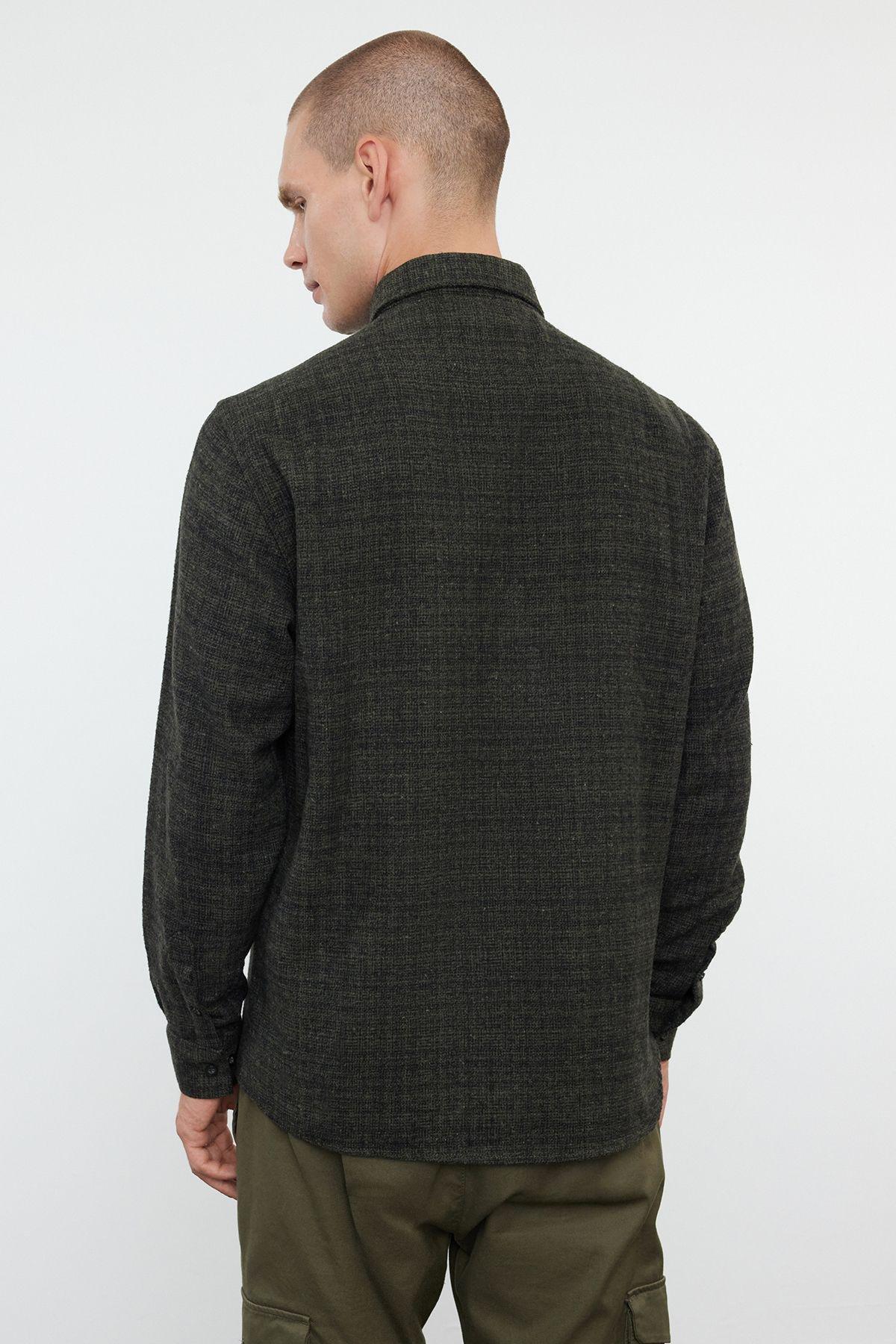 Khaki Regular Fit Textured Winter Flannel Shirt TMNAW25GO00004, , large image number 4