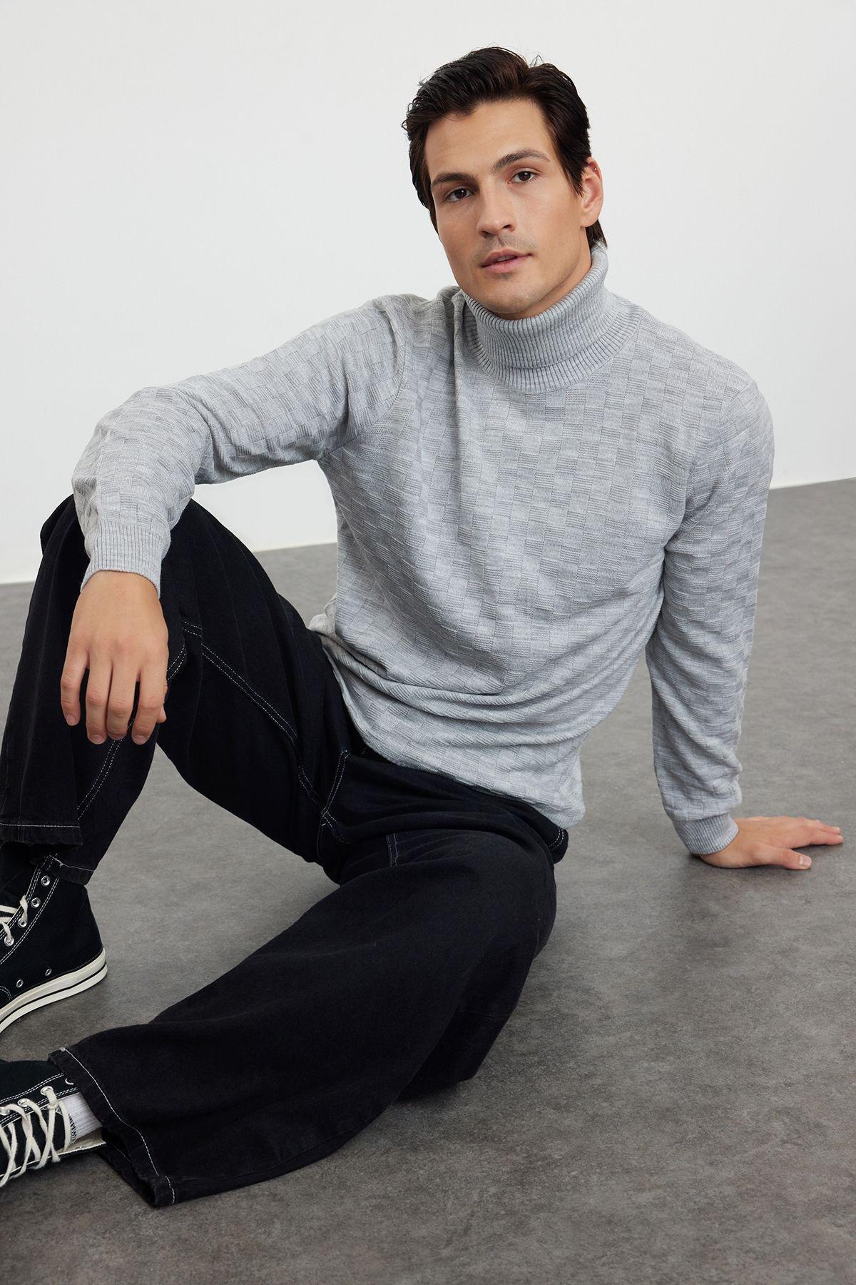 Textured Knitwear Turtleneck Sweater, , medium