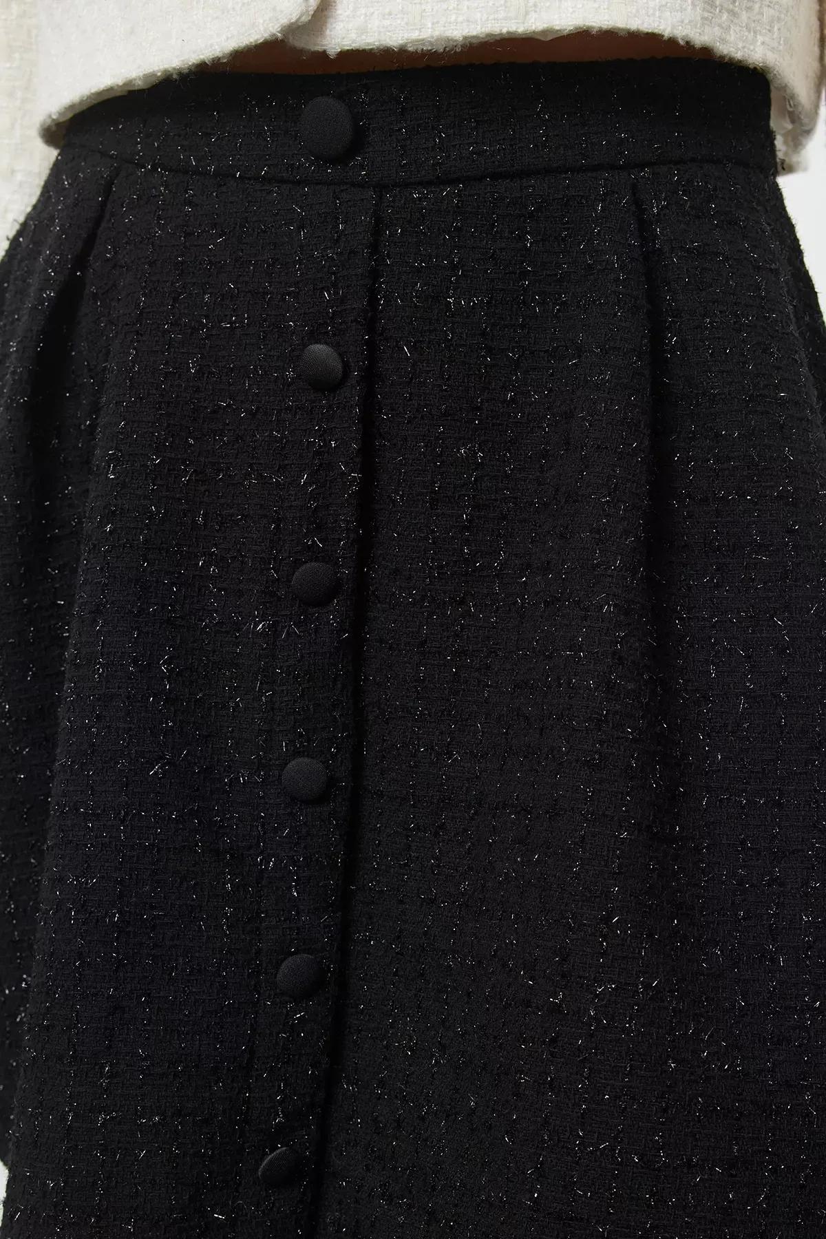 Black Flared Tweed Mini Skirt, , large image number 3