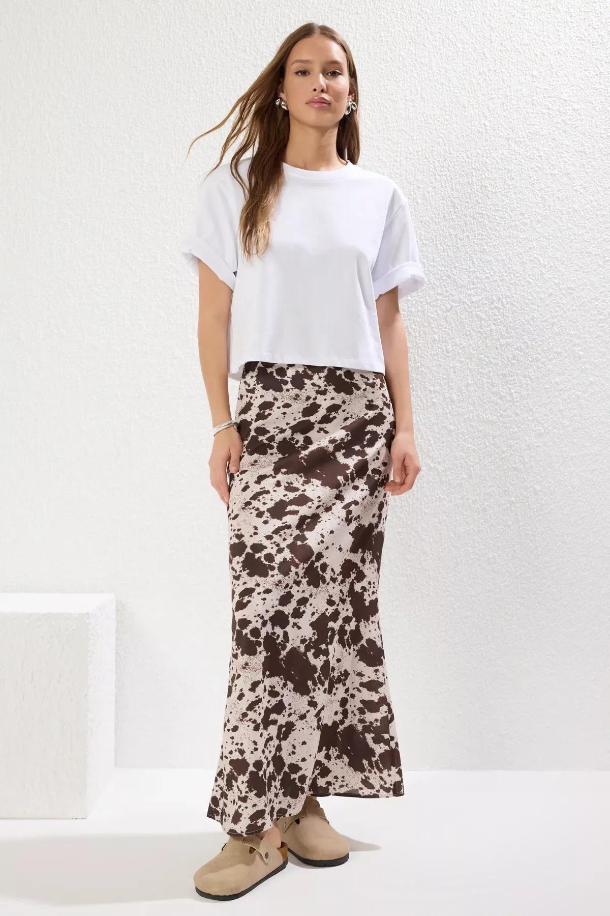Brown Animal Print Maxi Skirt, , large image number 0