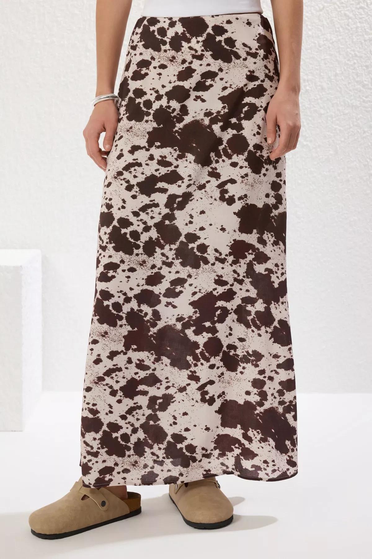 Brown Animal Print Maxi Skirt, , large image number 2