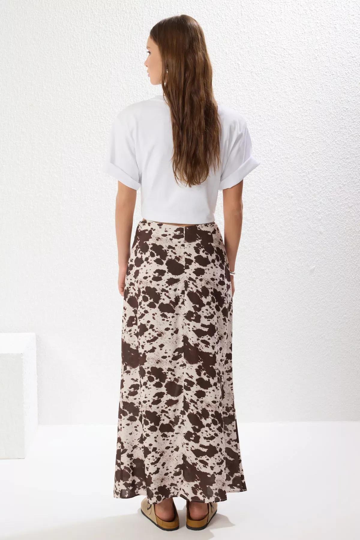 Brown Animal Print Maxi Skirt, , large image number 4