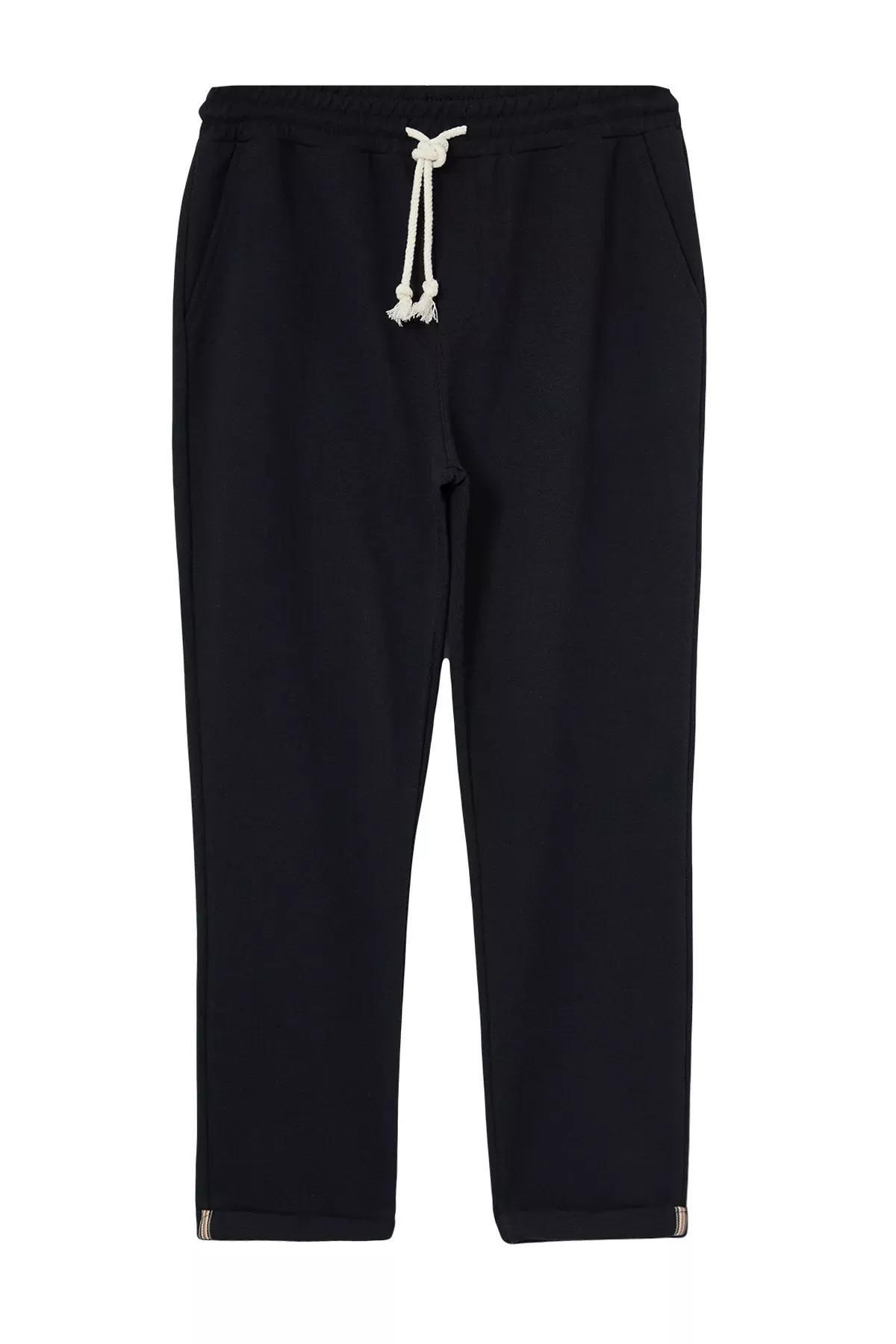Black Regular Cut Pique Textured Fabric Double Leg Sweatpants TMNAW25EA00011, , large image number 0