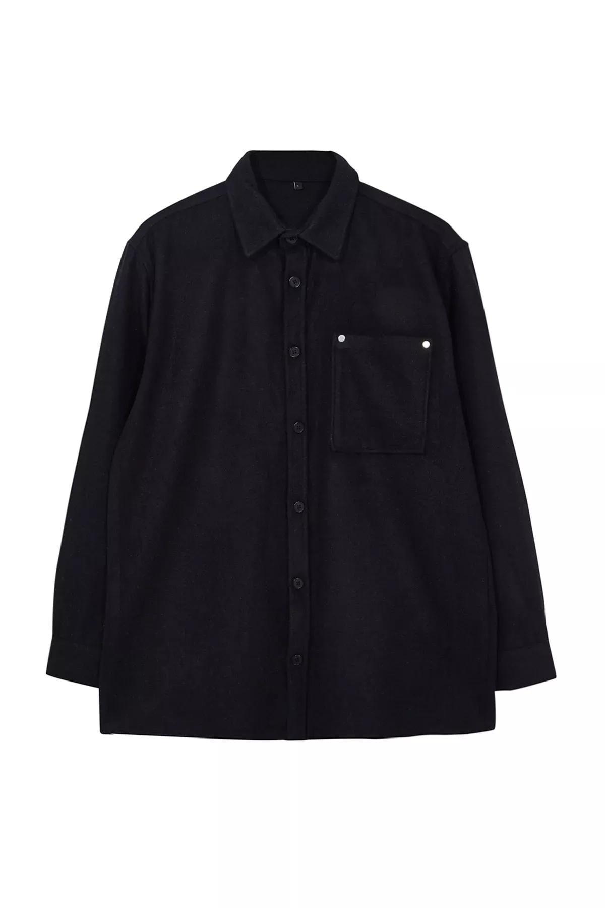 Black Oversize Fit Winter Shirt, BLACK, large image number 2