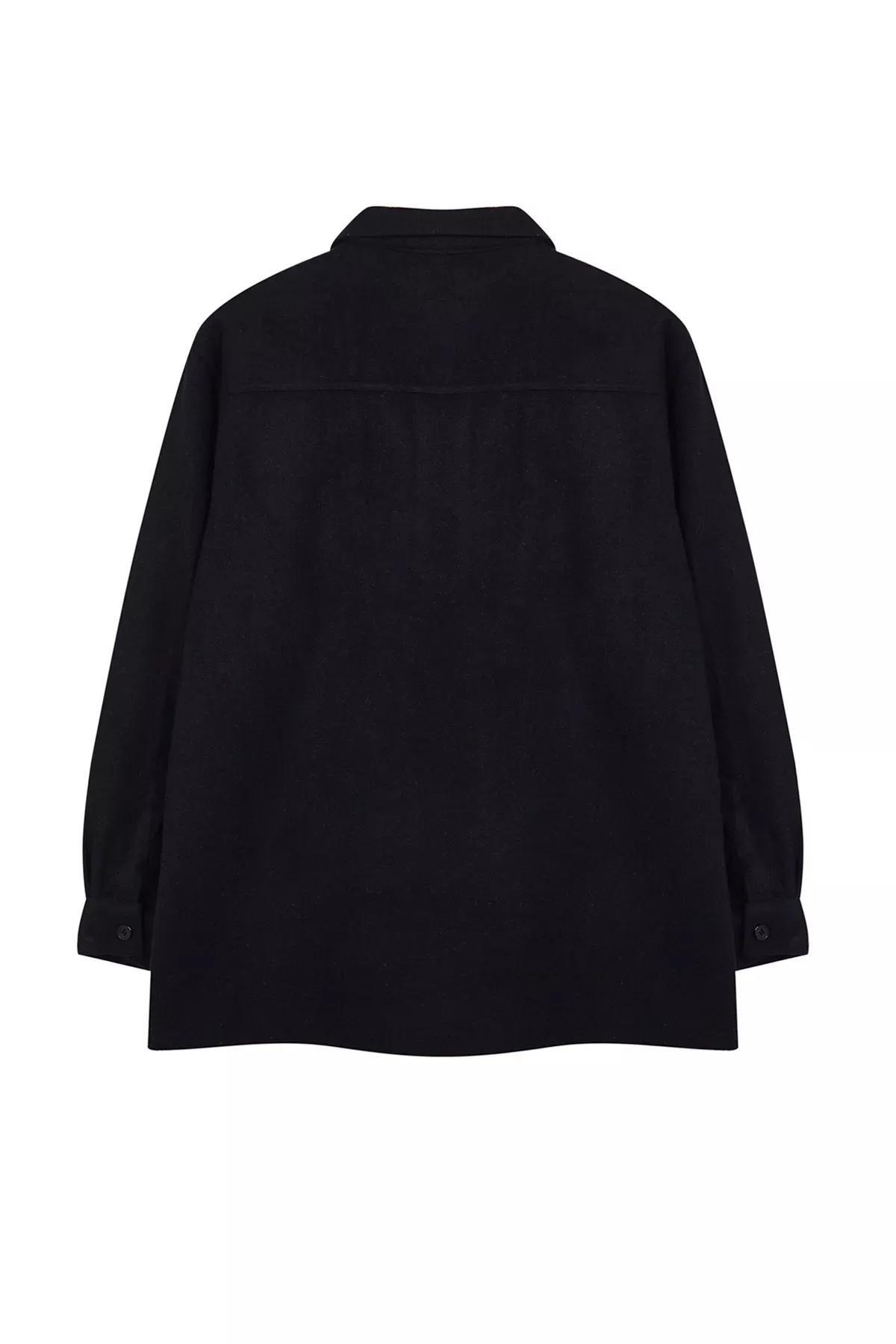 Black Oversize Fit Winter Shirt, BLACK, large image number 3