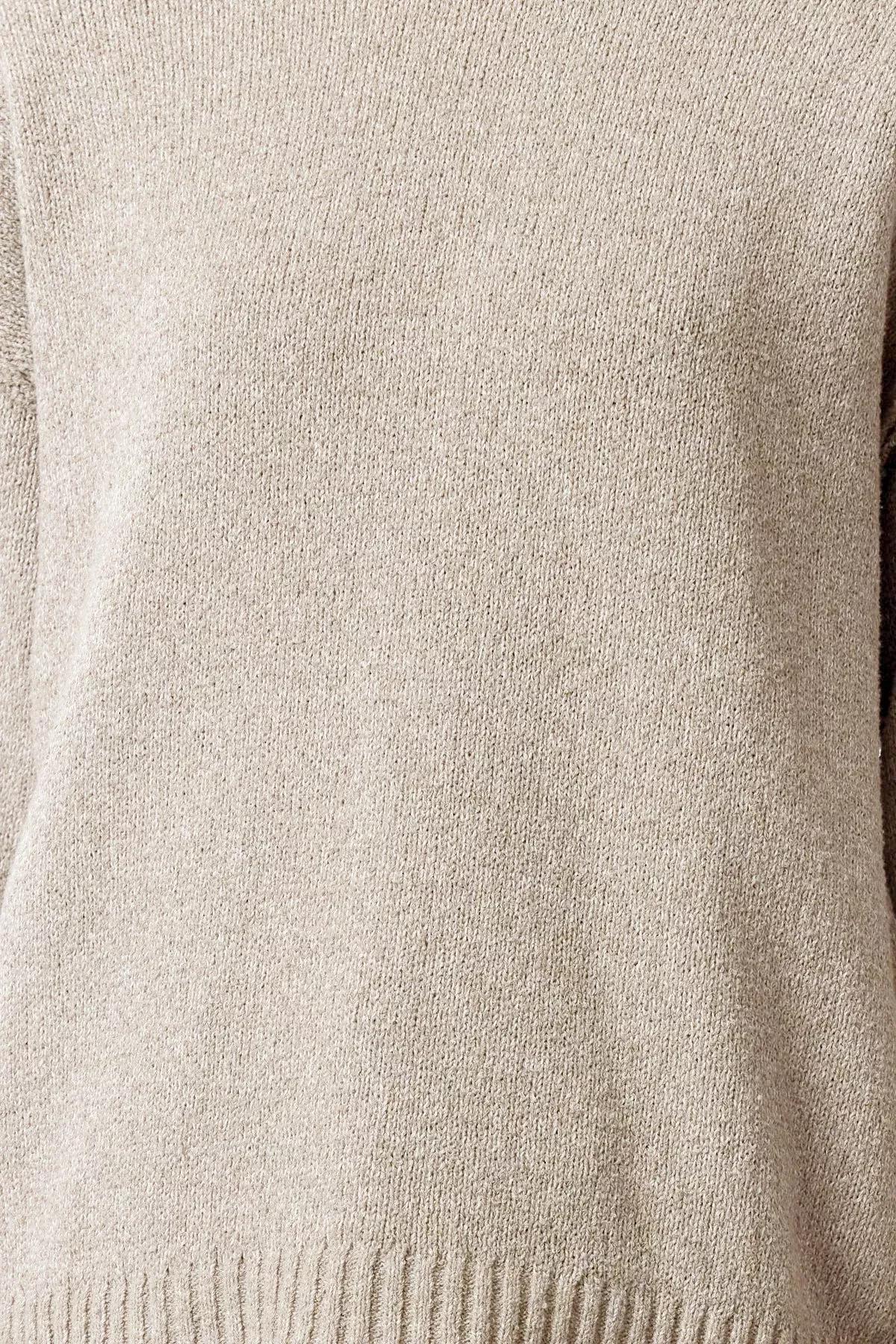 Beige Patterned Knitted Sweater, STONE, large image number 2