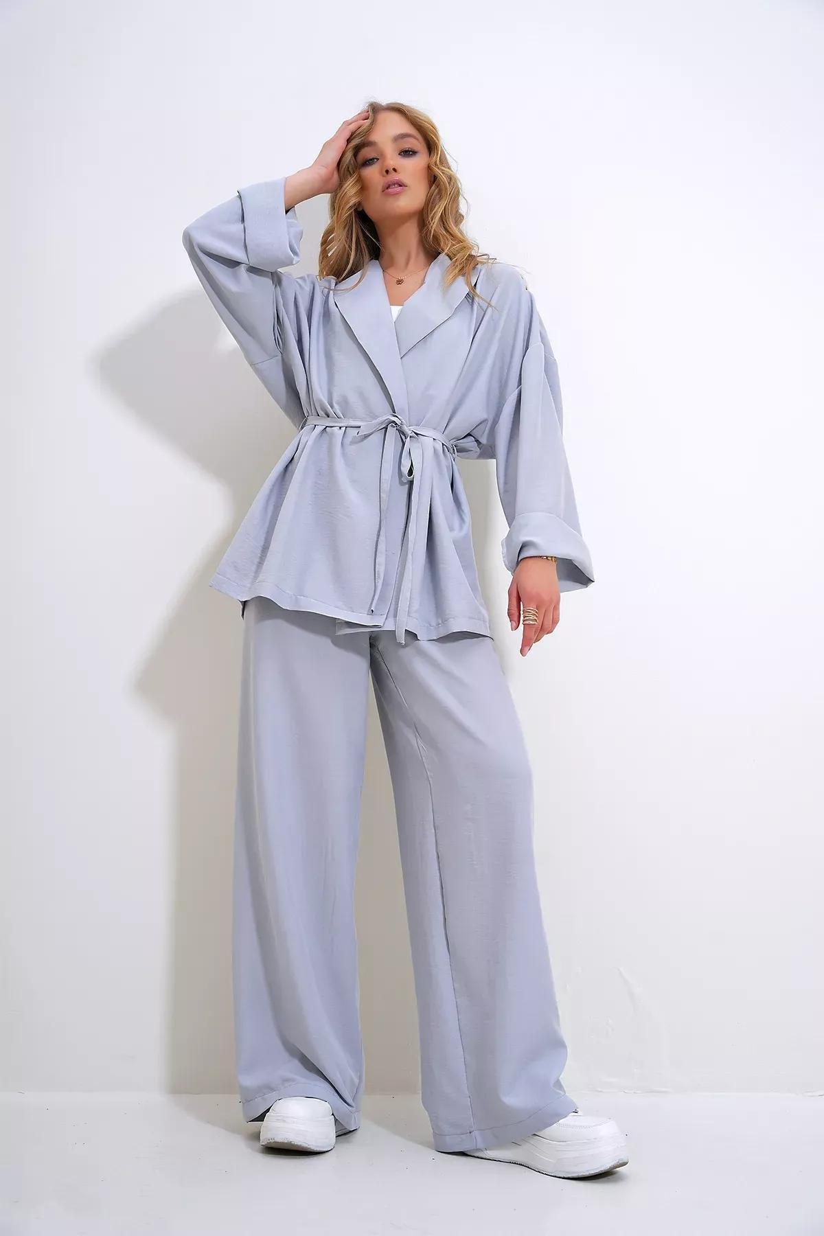 Grey Wrinkled Blazer Set, , large image number 4